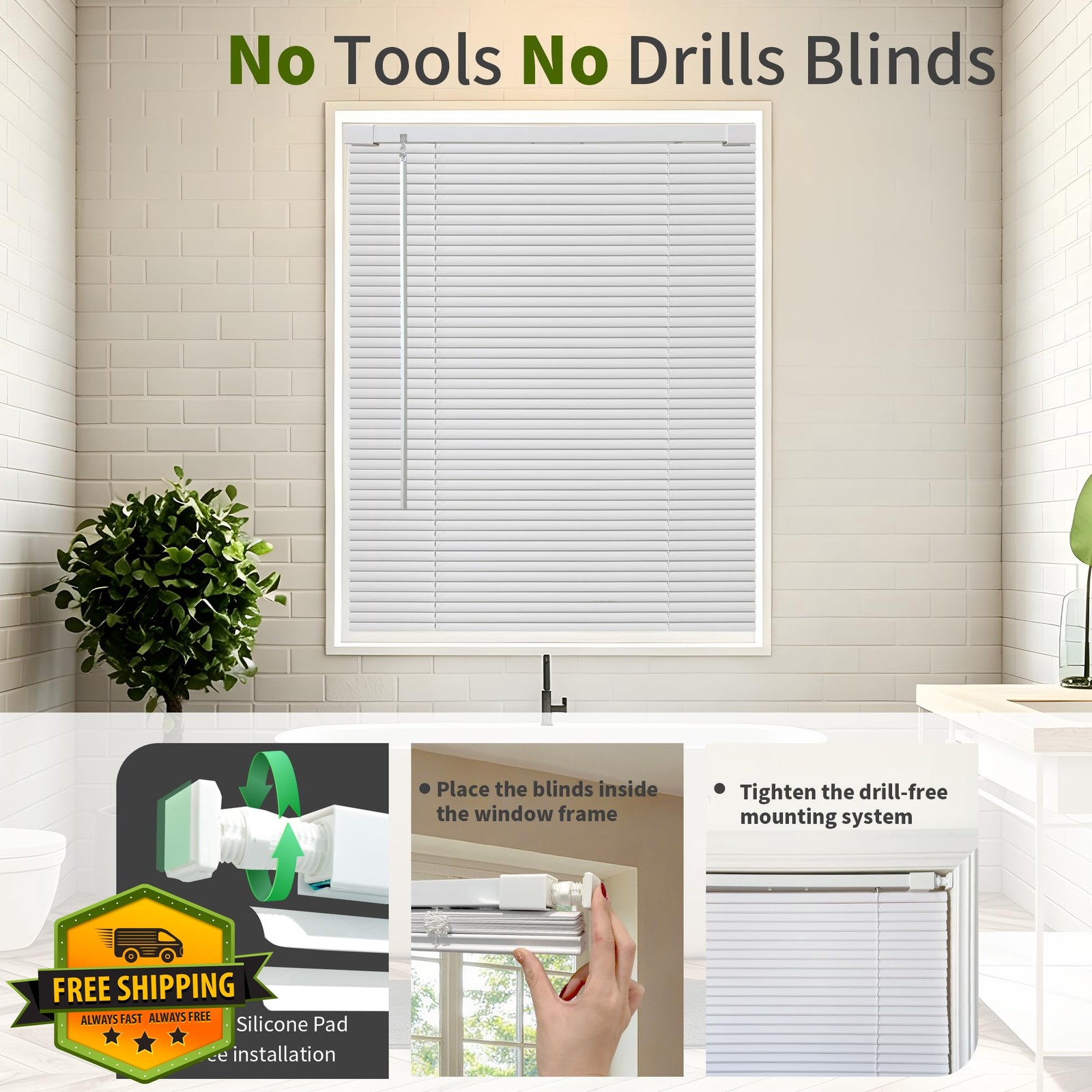 AURILOFT 1″ Cordless Mini Blinds 21.5″W x 48″H White