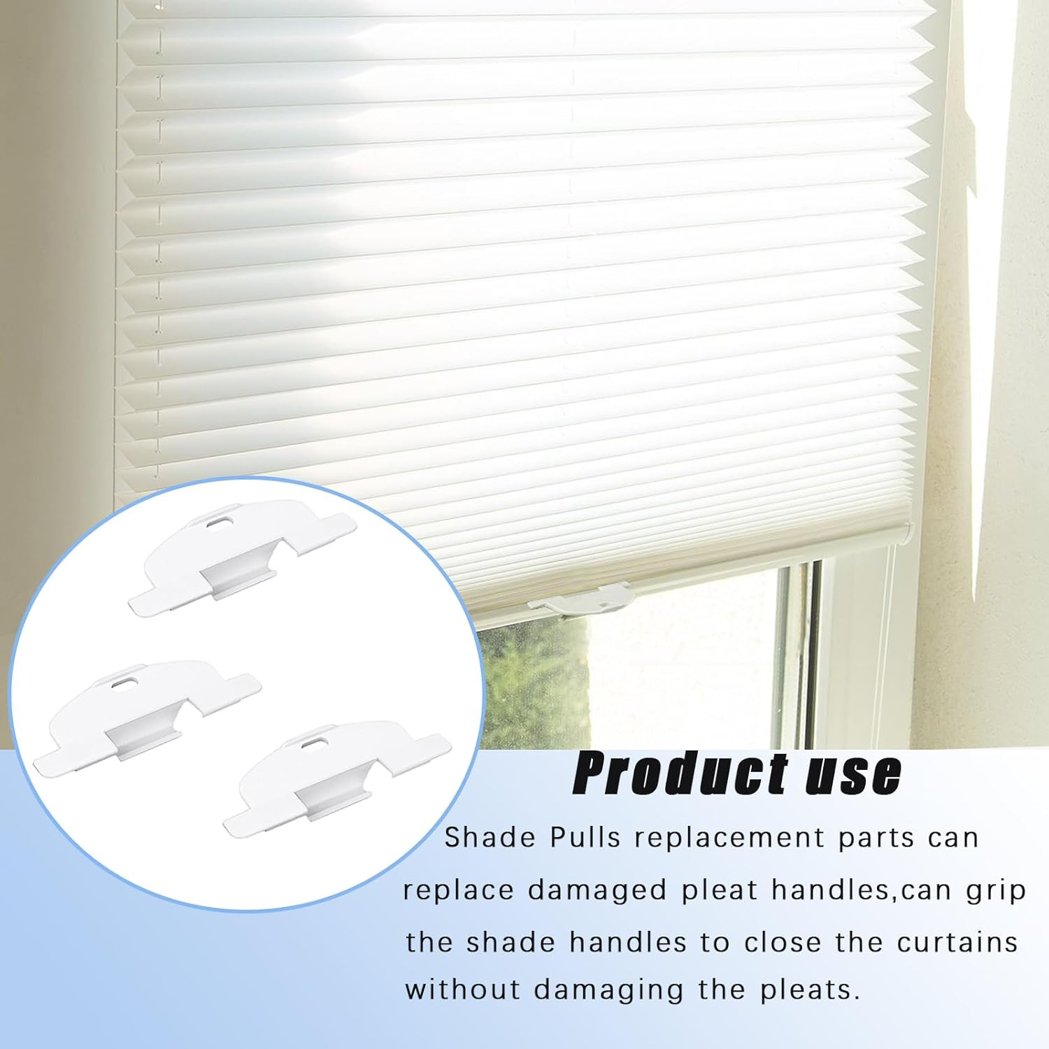 3/4″ Pleat Lite Rise Blind Pulls for Hunter Douglas Shades, White (3 Pack)