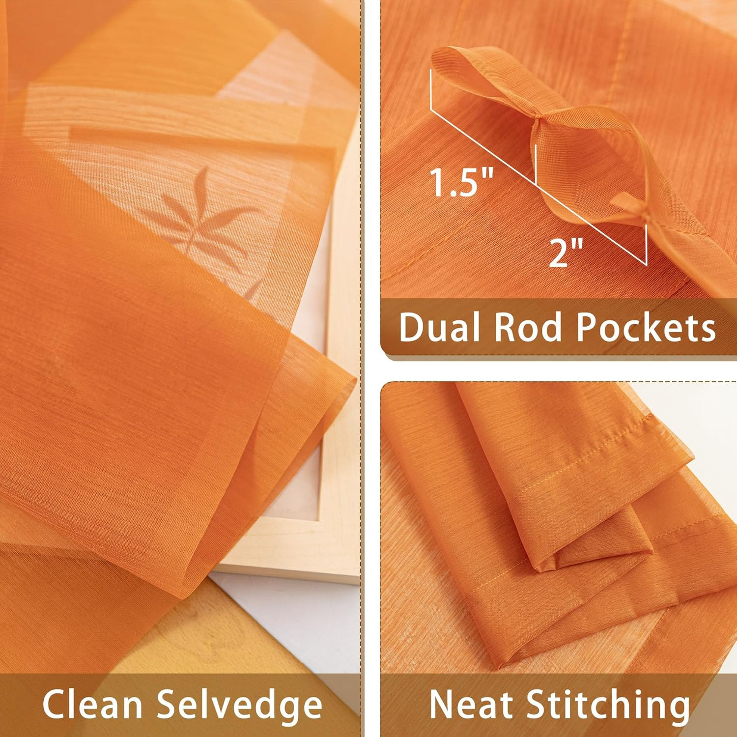 Orange Sheer Curtains 84 Inches Long, Privacy Semi Sheer Curtains for Living Roo