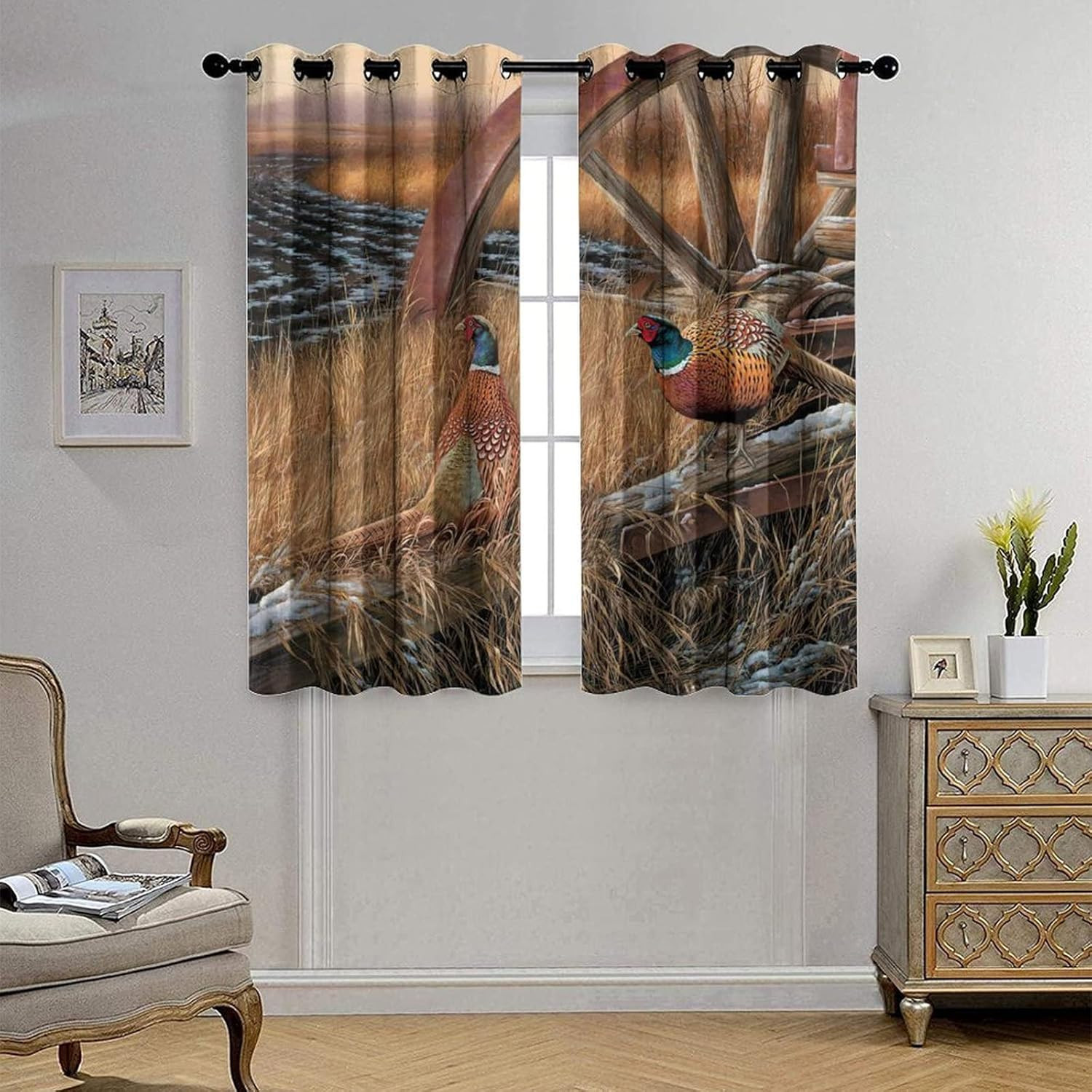 Rustic Pheasants Blackout Curtains – Camouflage Wildlife Pheasants Retro Forest