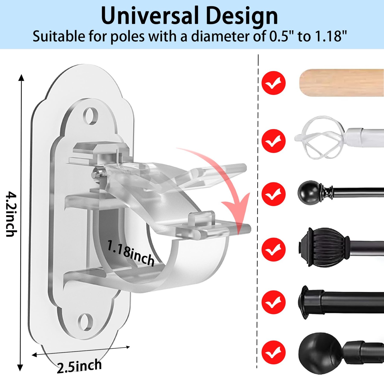KEAMIMU No Drill Curtain Rod Brackets， No Drill Needed Curtain Rod Holders, A…