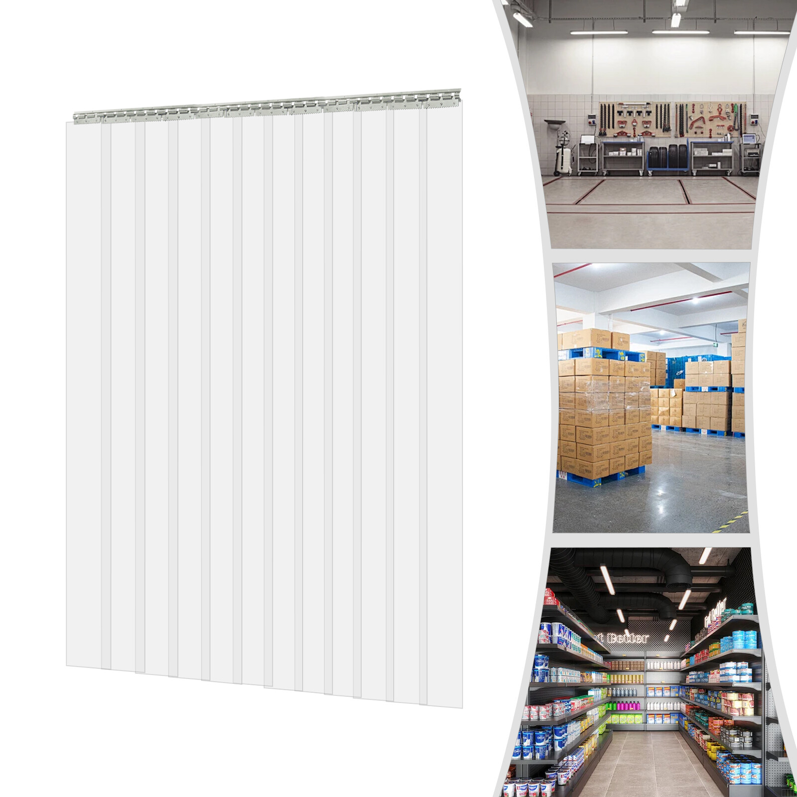 PVC Freezer Door Curtain Kit 1.8×2.1m for Warehouse & Garage Use