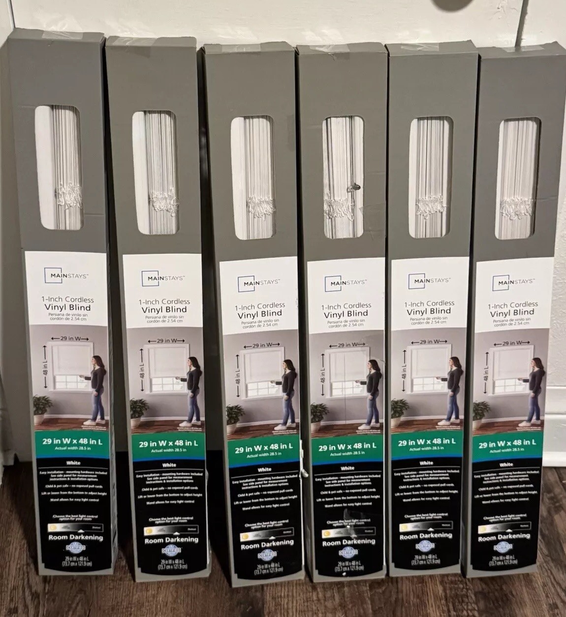 Lot Of 6 Mainstays 1-Inch Cordless Ninyl Blind 29in W x 48in L