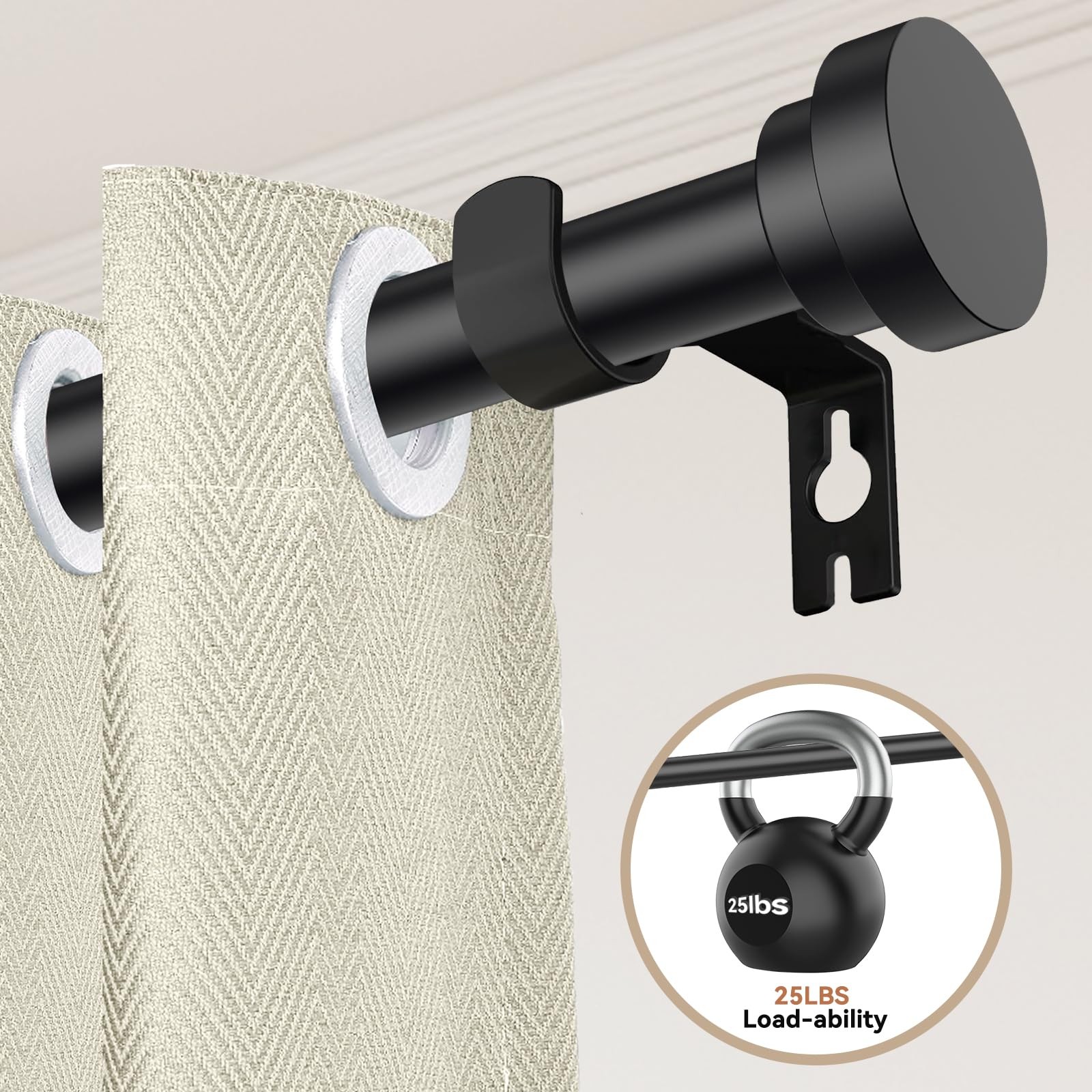 Black Curtain Rods for Windows 28 to 48 Inch2.3-4ft, 2 Pack 5/8 Inch Diameter…