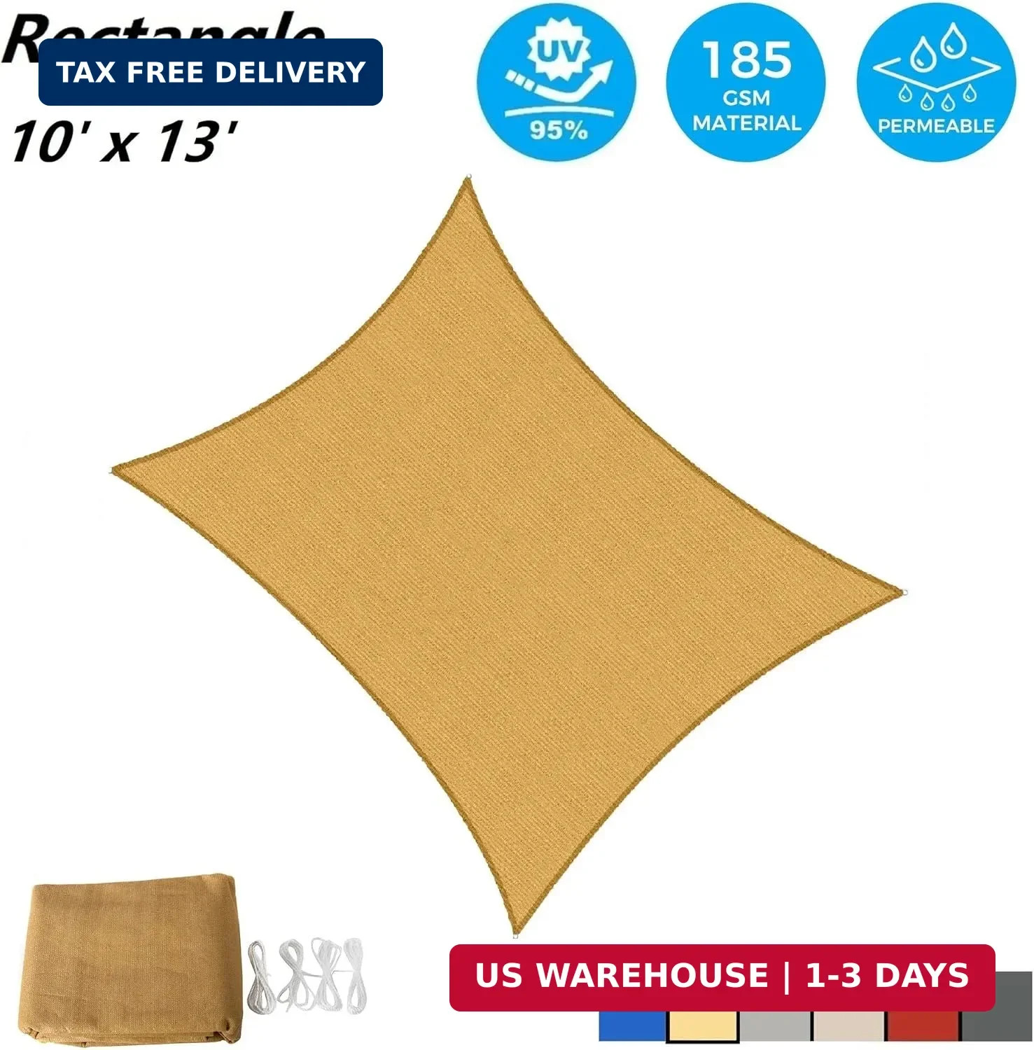 Asteroutdoor Sun Shade Sail Rectangle 10′ x 13′ UV Block Canopy for Patio Backya