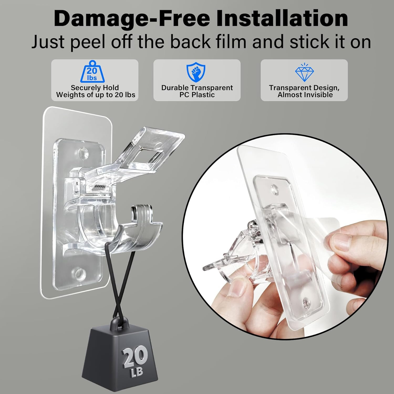 6-Pack No Drill Needed Curtain Rod Holders, Self Adhesive Rod Brackets, Multipur