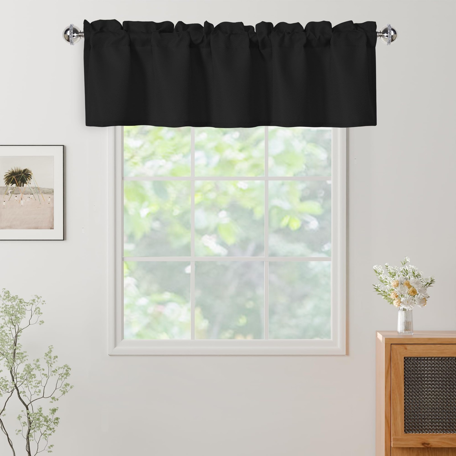 Rectangle Textured Window Valance for Kitchen Basement Rod Pocket Antiwrinkle…