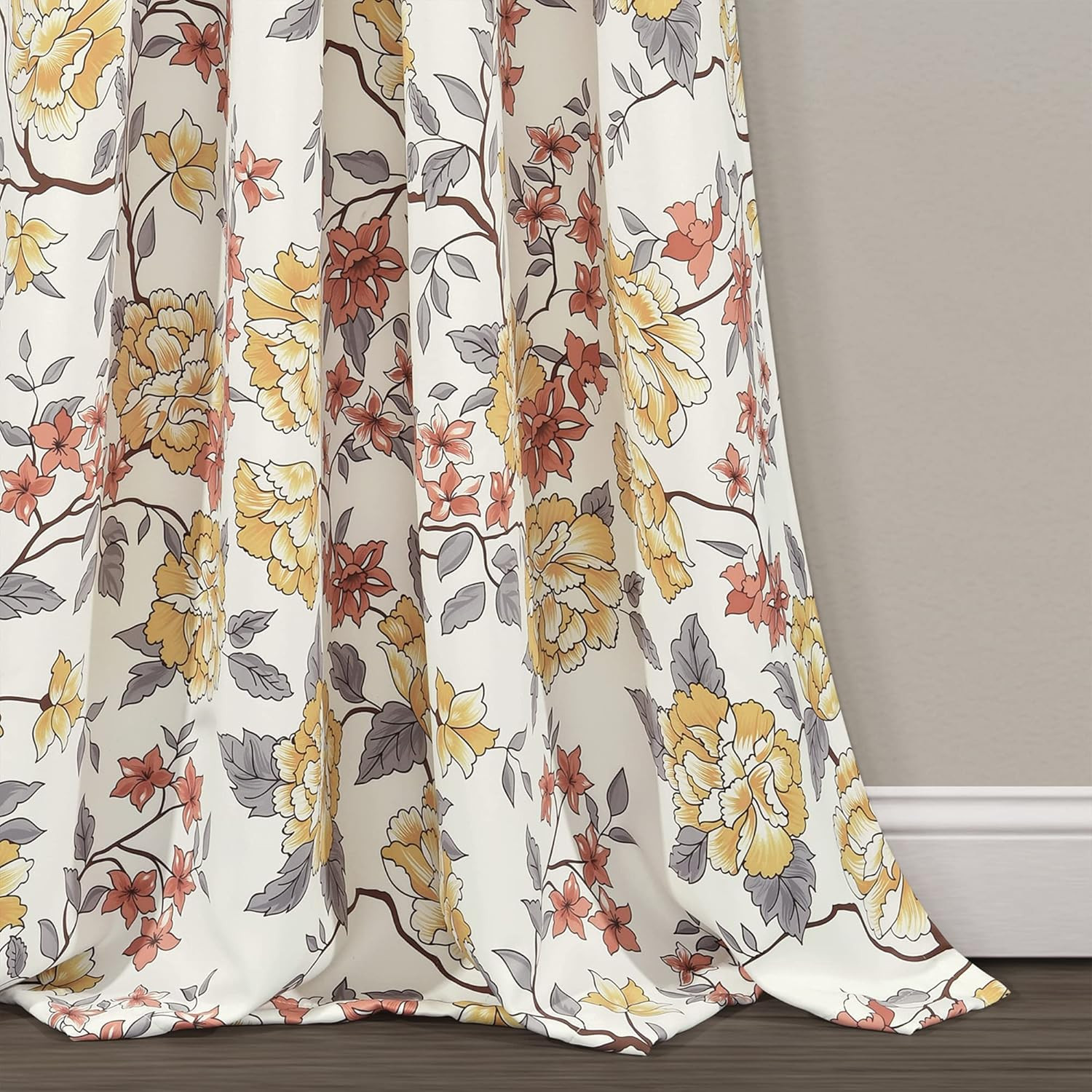 Ivana White Floral Light Filtering Curtain Panels, 84″ x 52″ Pair