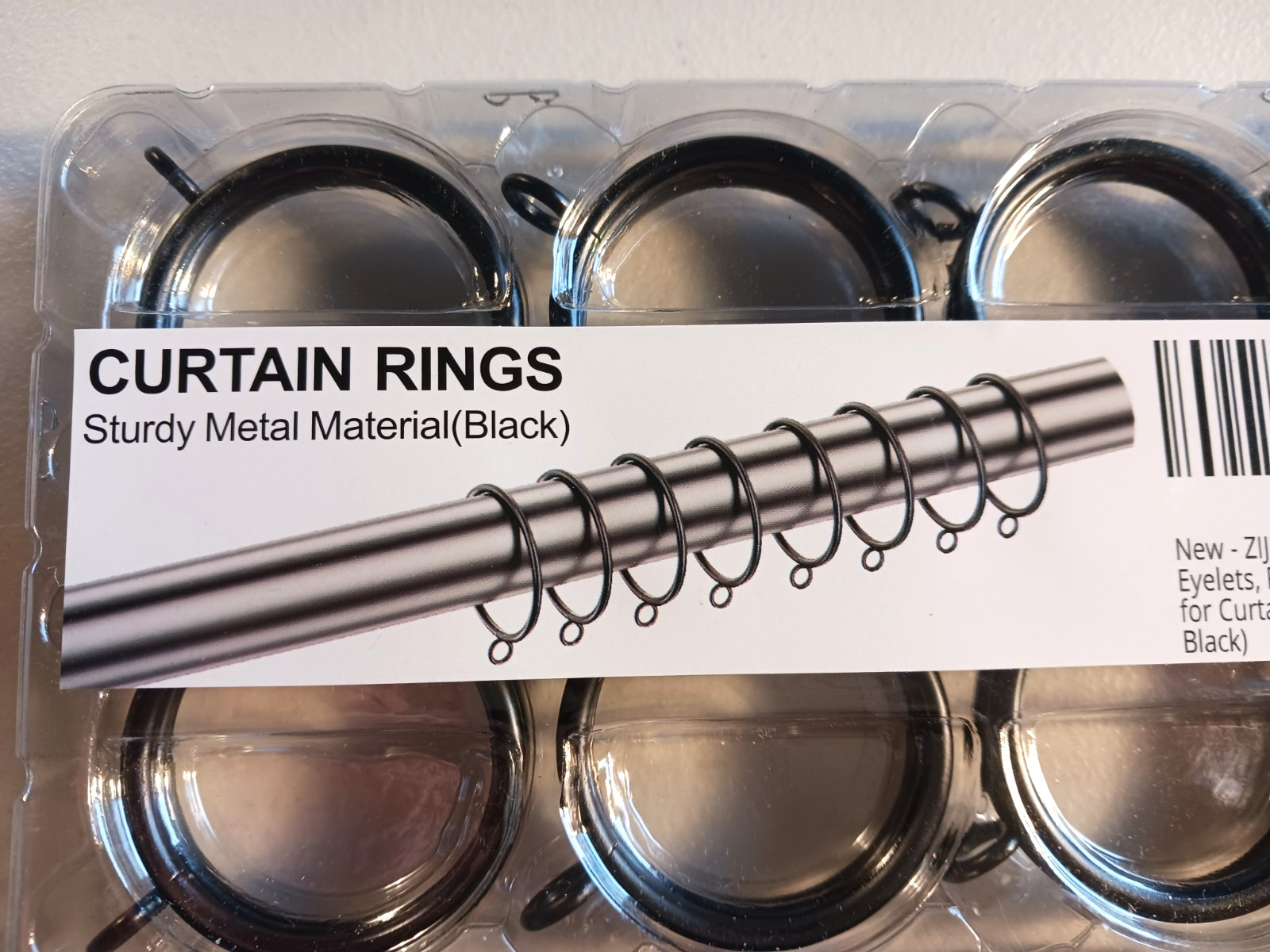 Curtain Rings with Eyelets 40 pcs Sturdy Metal Black 1.5 inch Inside Diameter