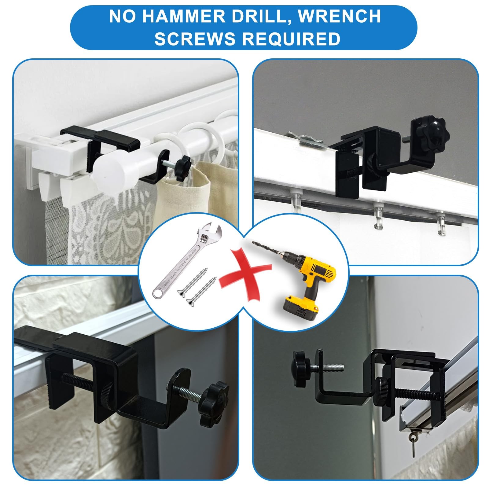 2 Pcs Black Outside Mounted Blinds Curtain Rod Brackets