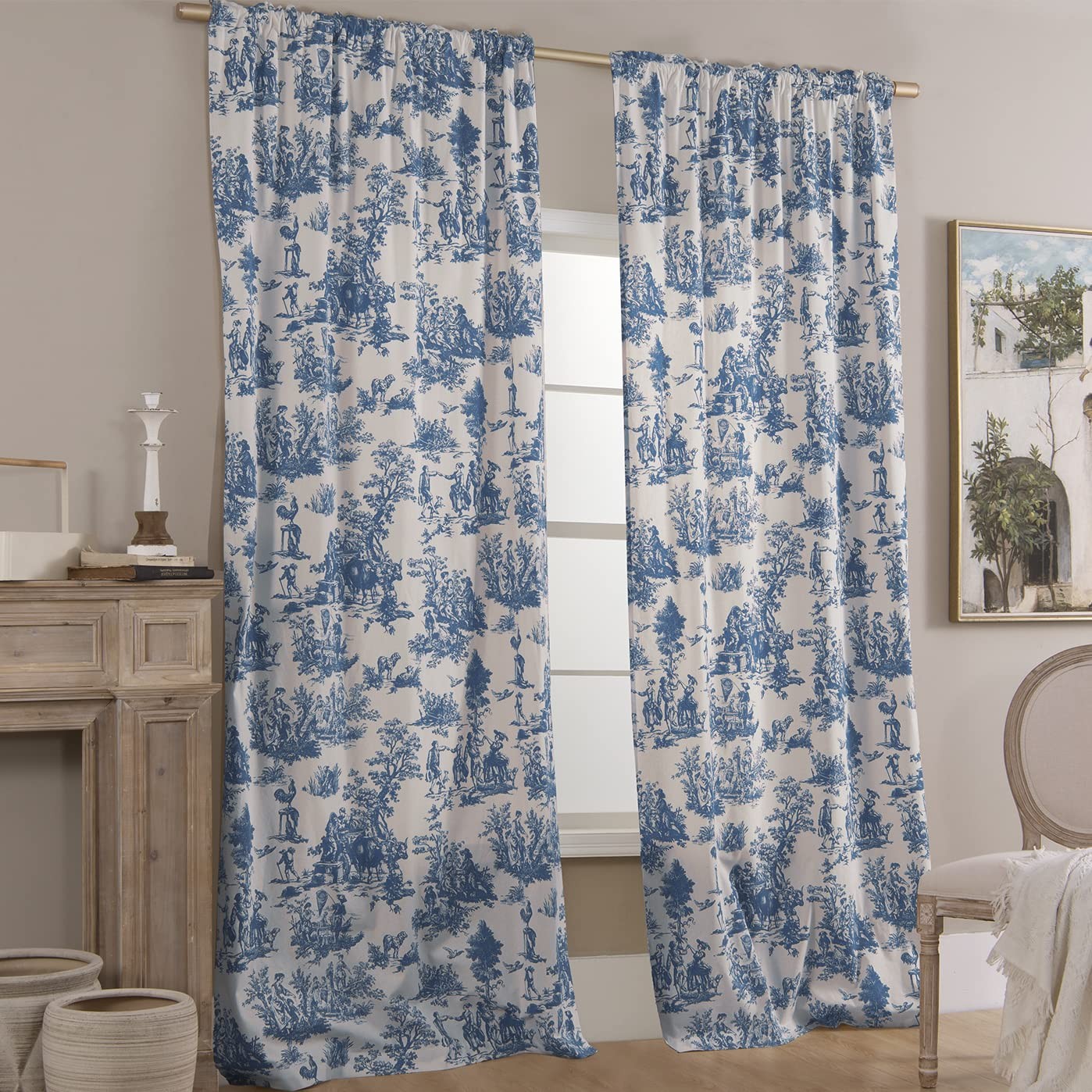 Blue and White Curtains 96 Inches Long for Living Room Set 2 Panels Moderate …