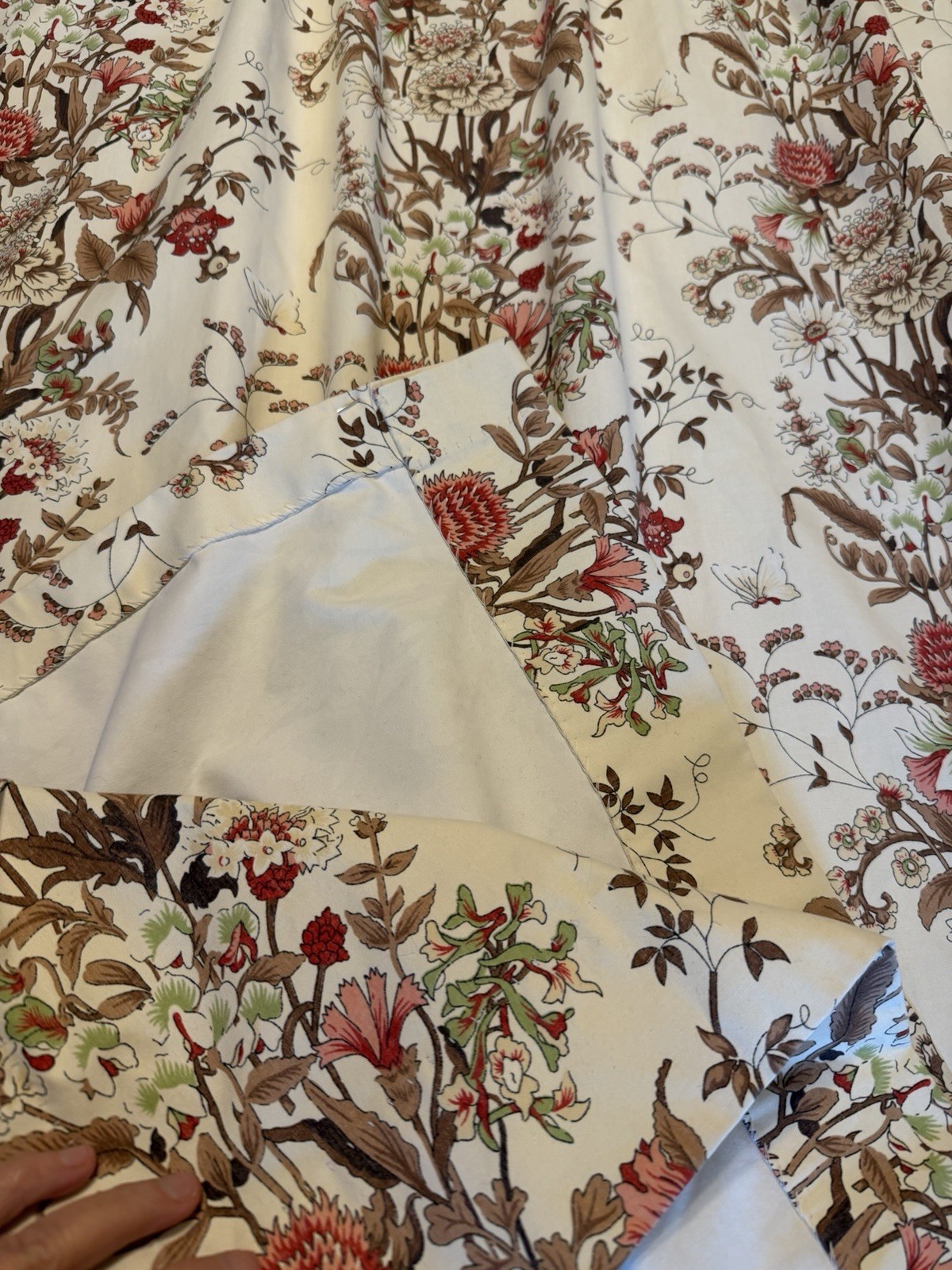 Pair of 2 Botanical Cottage Floral Pinch Pleat Curtain Panels-84”-Handmade