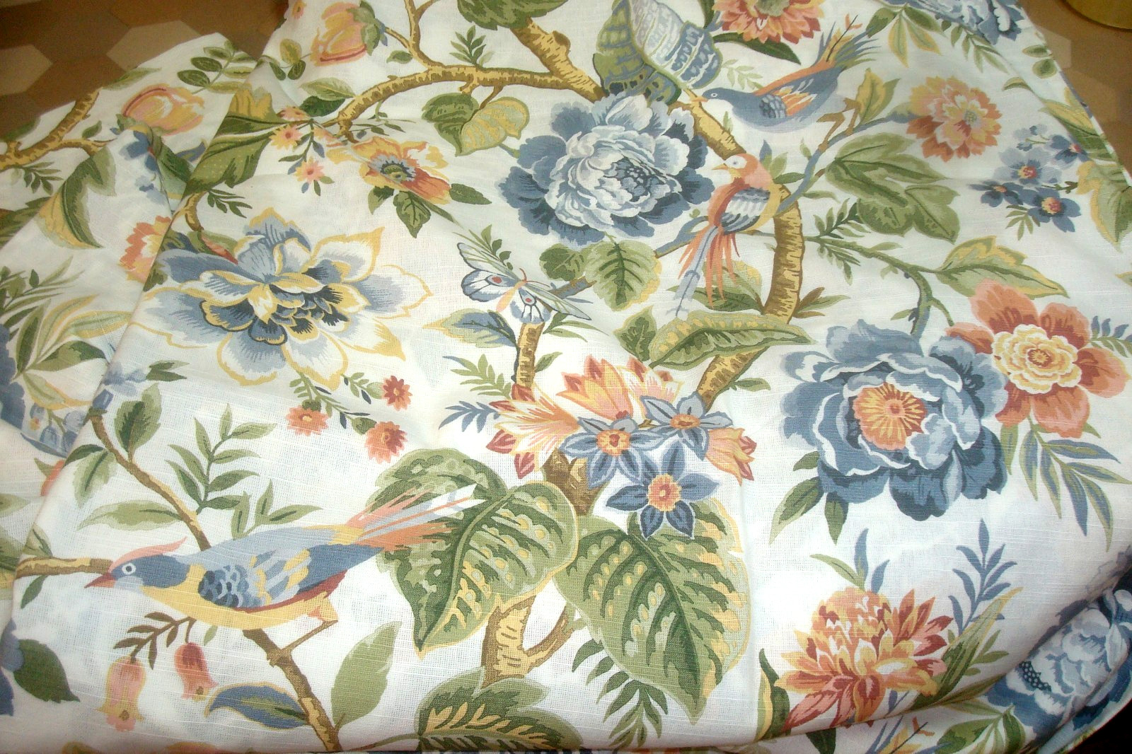 NWT Curated Kravet 2 pc Window Curtains Tree of Life Floral Birds Cotton 84″ lg