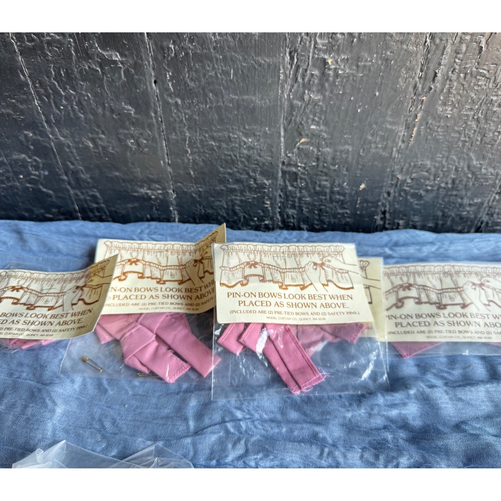 Vintage Model Curtain Co Pink Pin-On Bows and Crochet Lace Tie Backs Set