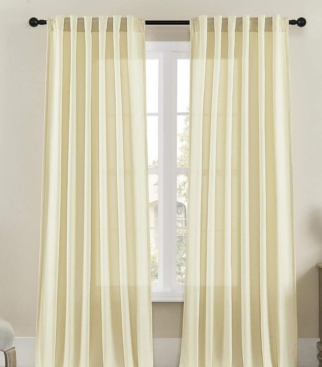 2 Donren Natural Faux Linen Curtain Panels 50×108 Rod Pocket & Back Tab Beige A7