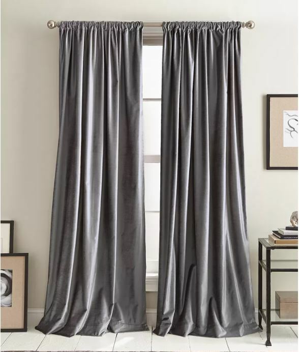 DKNY Two 84″ Pocket Panels Includes Lining Modern Knotted Velvet In Charcoal