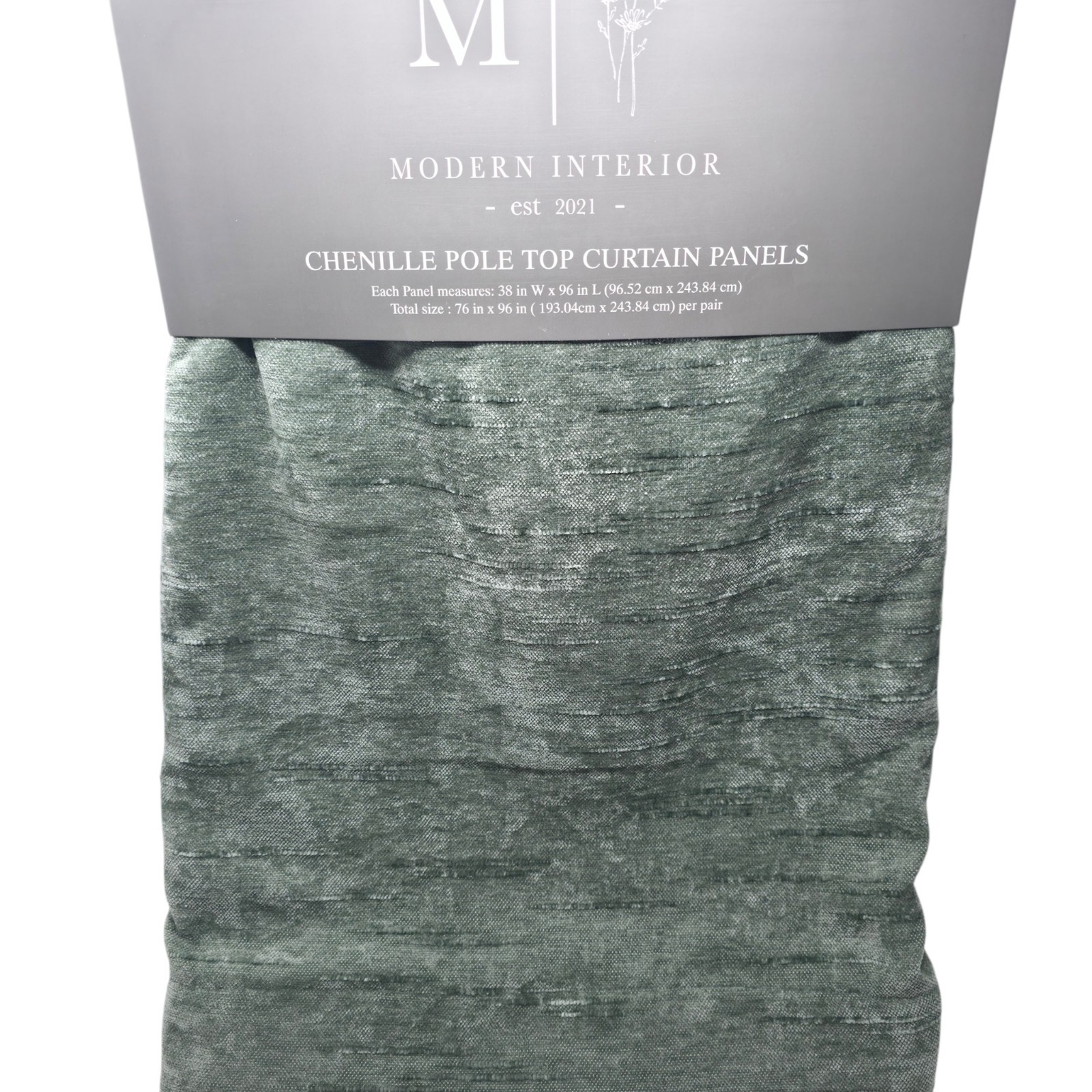 Modern Interior Chenille Rod Pocket Curtains Set 2 38×96 Green Moss Opaque