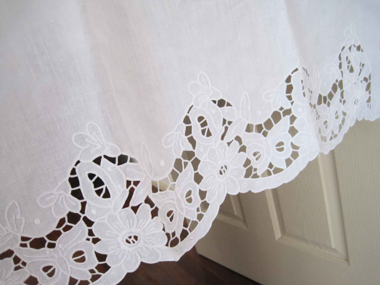 Elegant Handcraft Flower Butterfly Embroidery Hemstitch Cotton Linen Curtain