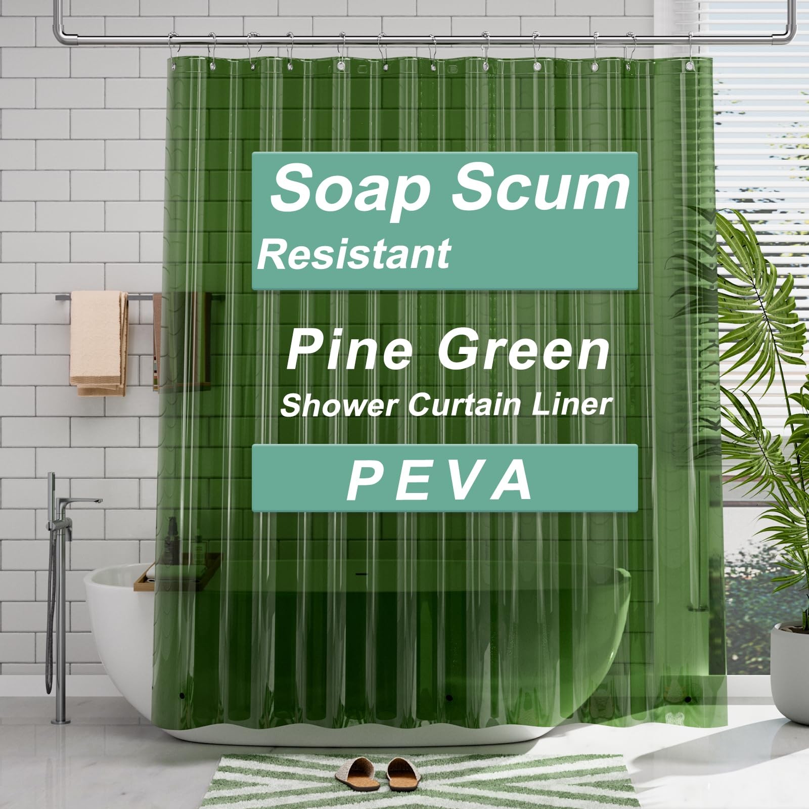 AmazerBath Shower Curtain Liner, 72″W x 72″L (Pack of 1), Clear Pine Green