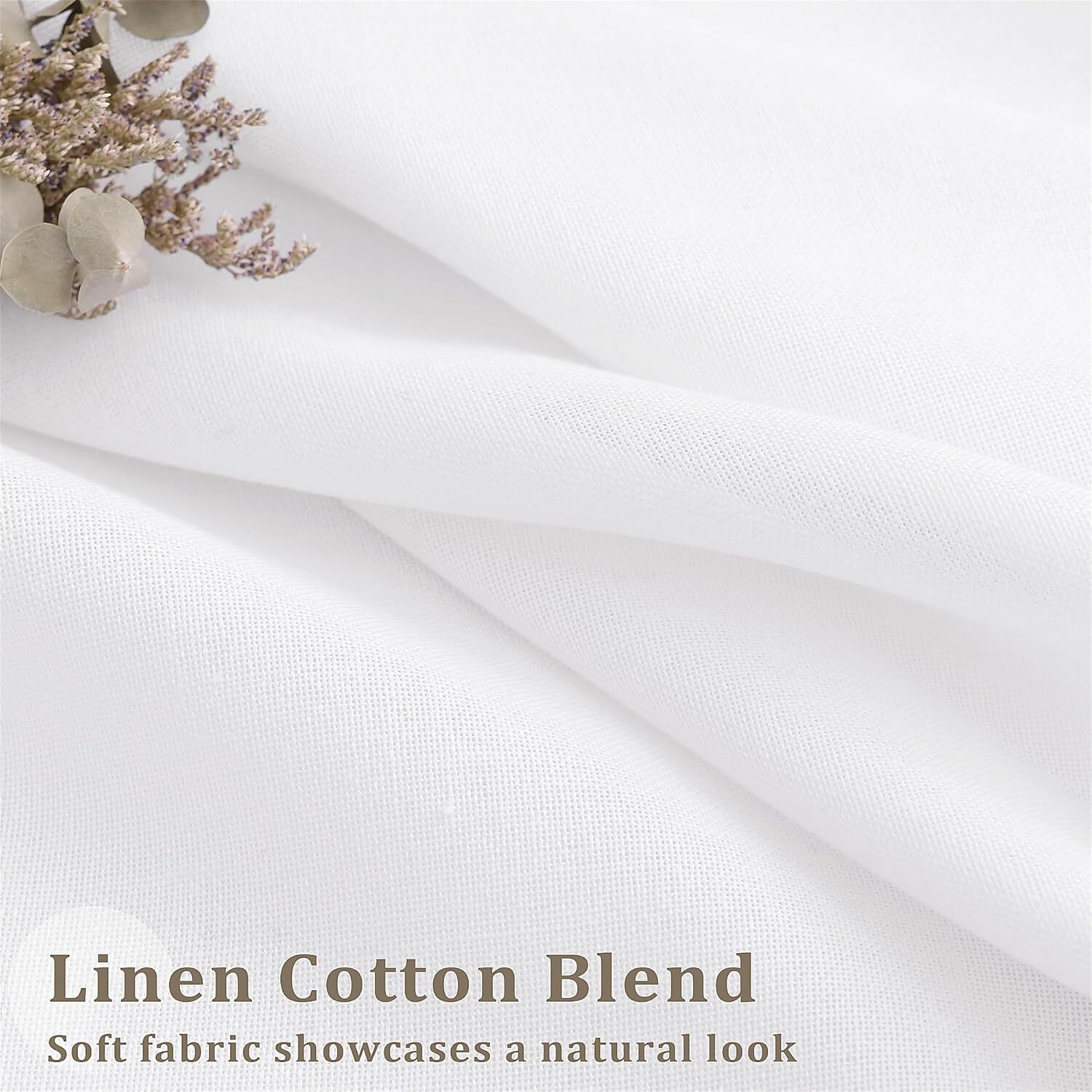 White Pinch Pleated Linen Curtains 96 Inches Long for Living Room Bedroom Cotton