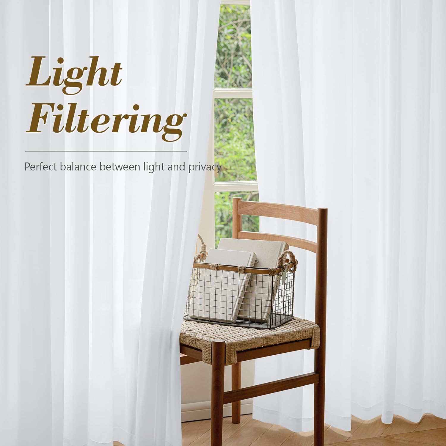 Sheer Non-See-Through White Curtains for Bedroom, Faux Silk That Let Light Curta