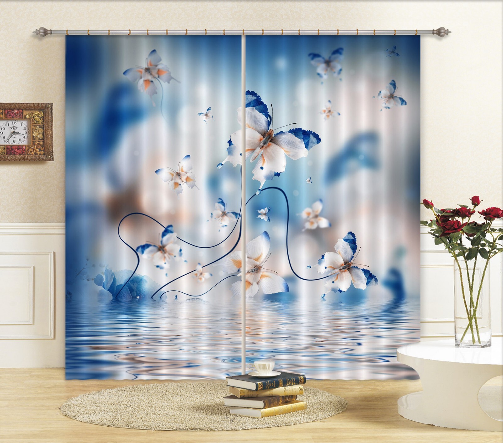 3D Blue Butterfly Flower ZHUA1845 Photo Curtain Window Blockout Fabric Amy 2023