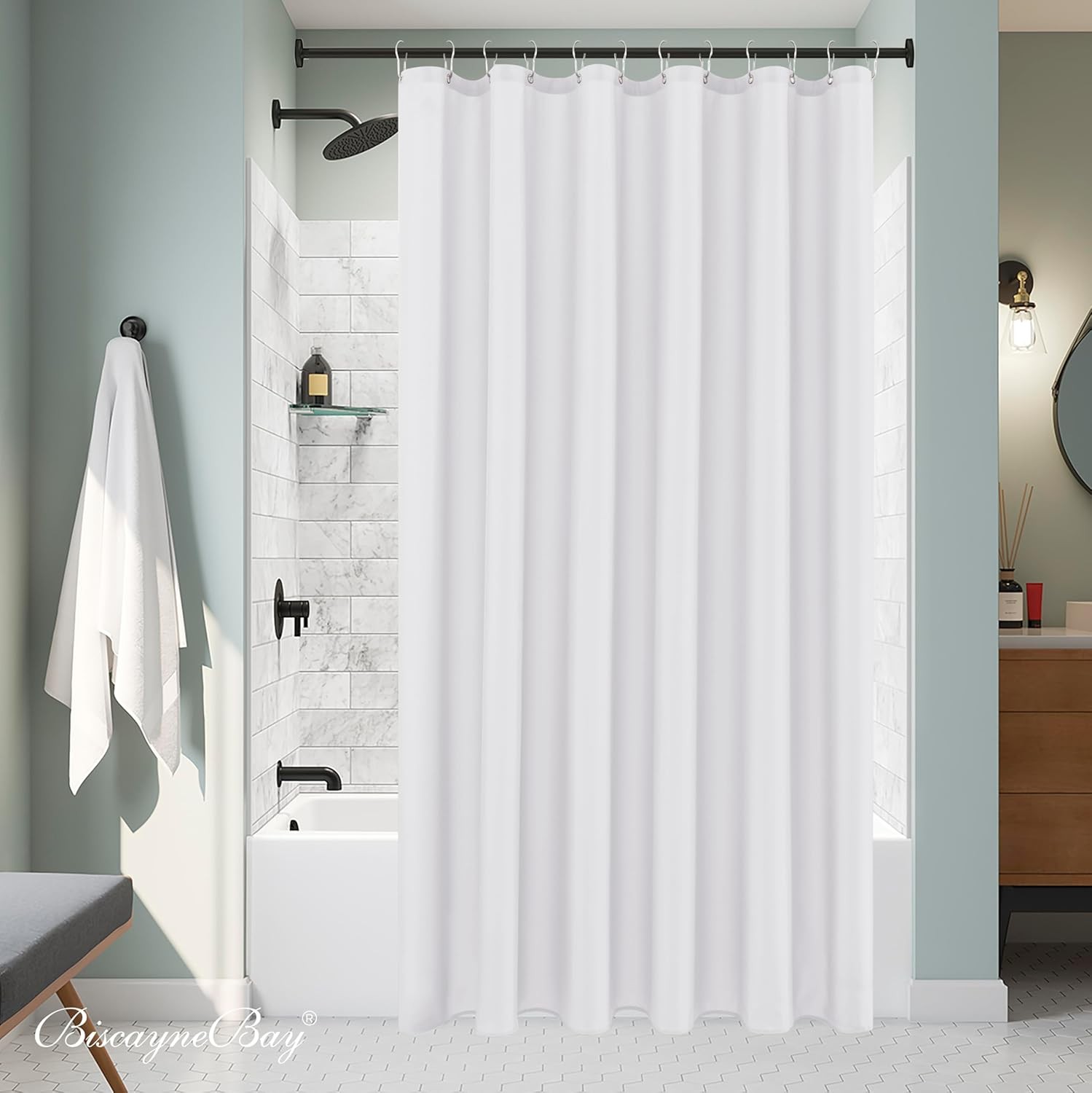 Hotel Quality Fabric Shower Curtain Liners 72″ X 72″, White Water Resistant