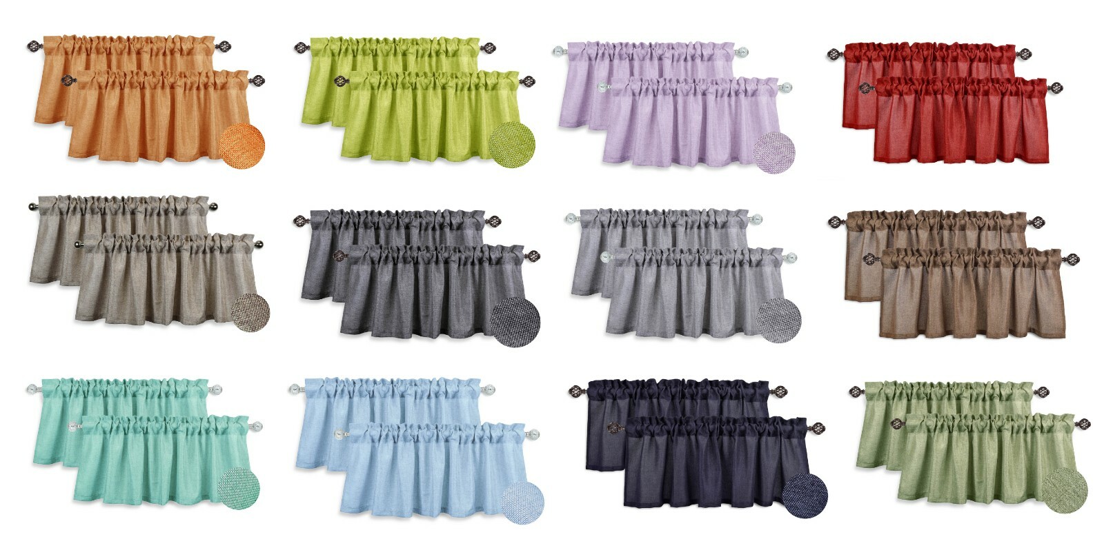 Aiking Home Rod Pocket Semi-Sheer Window Valances (Set of 2, 56″x16″/each panel)