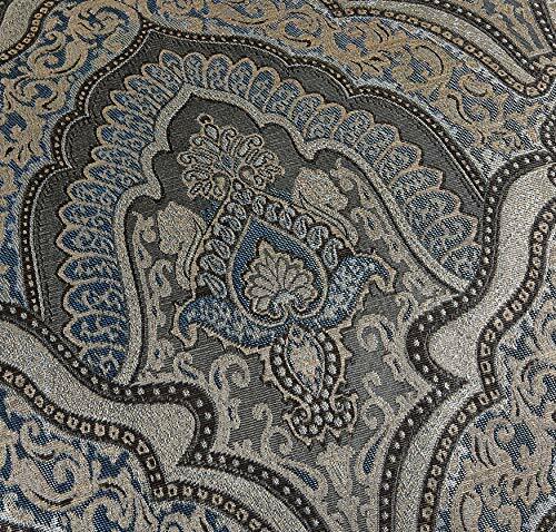 4pc Blue Gold Silver Gray Medallion Curtains Panels Drapes 84 in Valance Tassels
