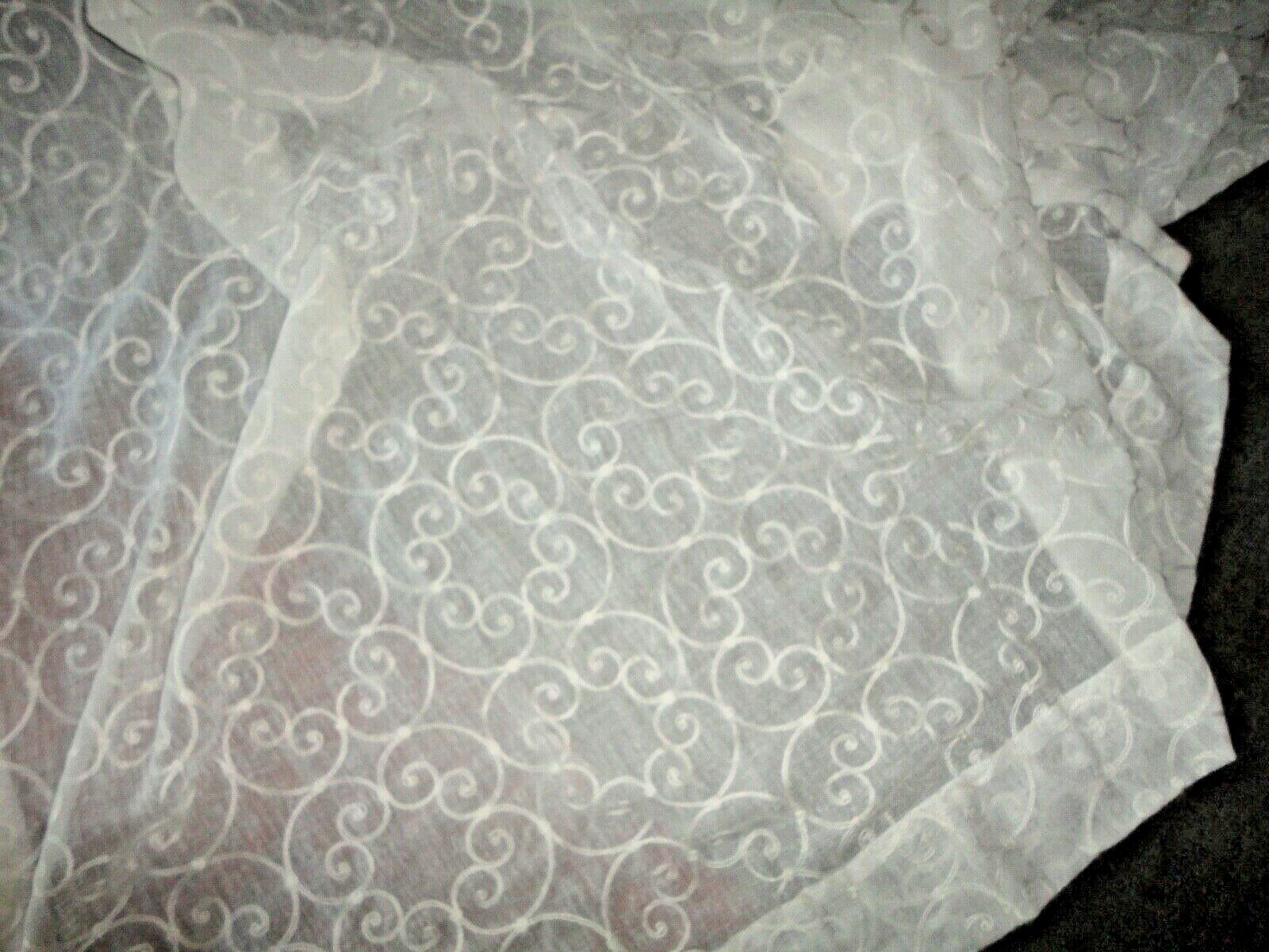 SOFTLINE PINCH PLEATED OFF-WHITE SCROLL SHEER (2) HIDDEN TABS PANELS 30 X 107