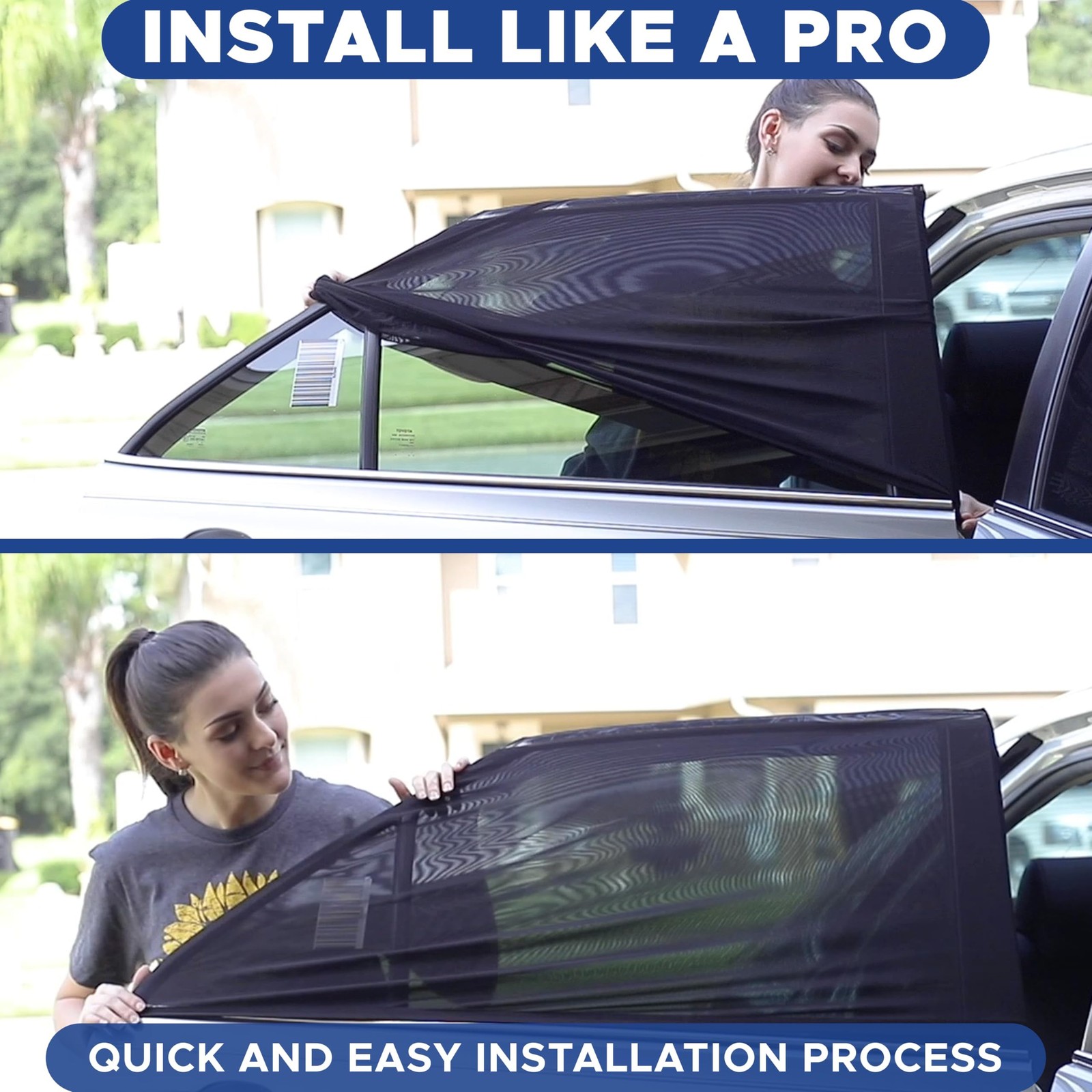 EcoNour Window Shades for Side Windows (Pack of 2) | Sun Shade Large, Black