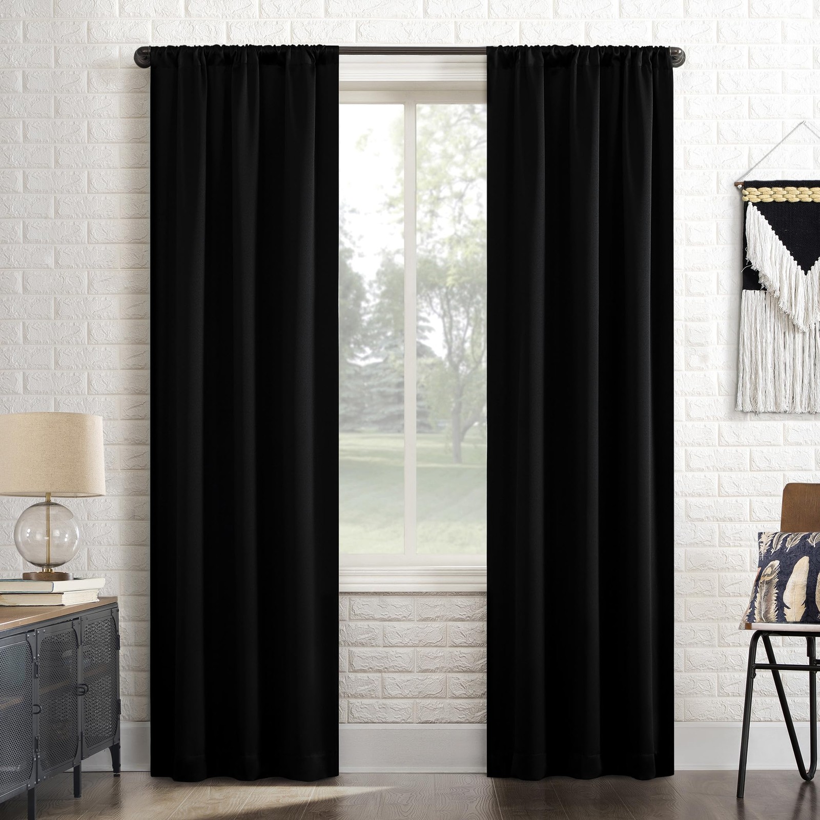100% Blackout Rod Pocket Curtain Panel, 40″x84″, Black Theater Grade