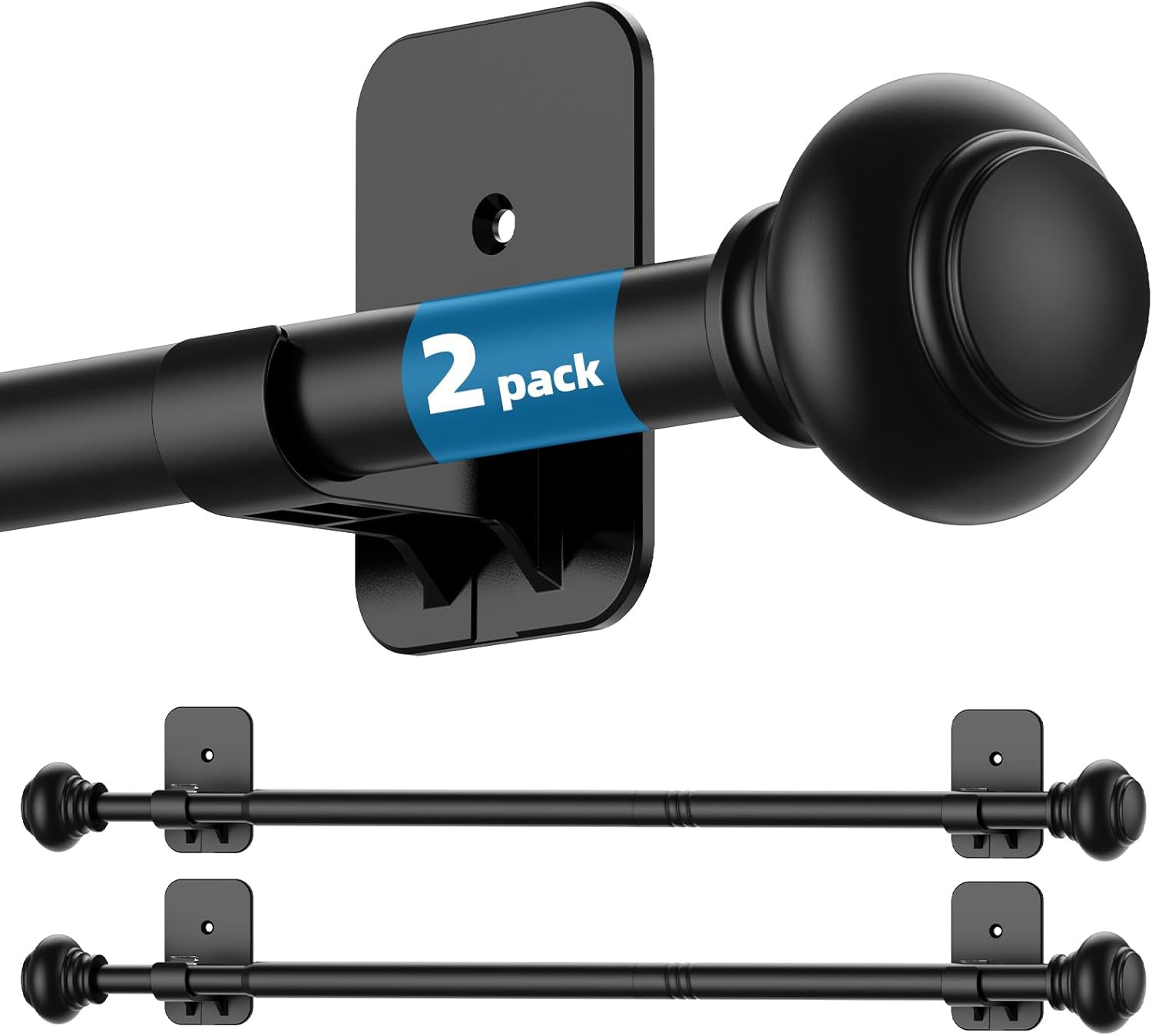 2 Pack No Drilling Black Curtain Rod for Windows 30 to 45 Inches,5/8 Inch Diamet