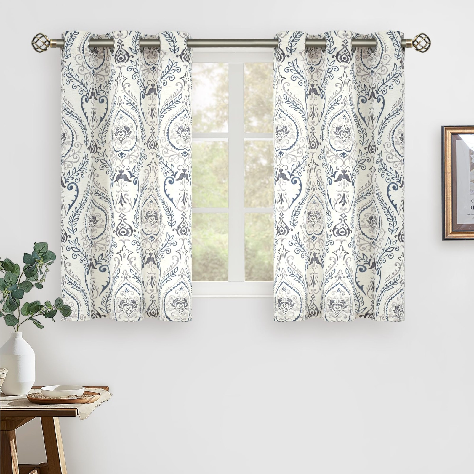 Linen Curtains 40 inch Length for Small Windows, Light Filtering Semi Sheer L…