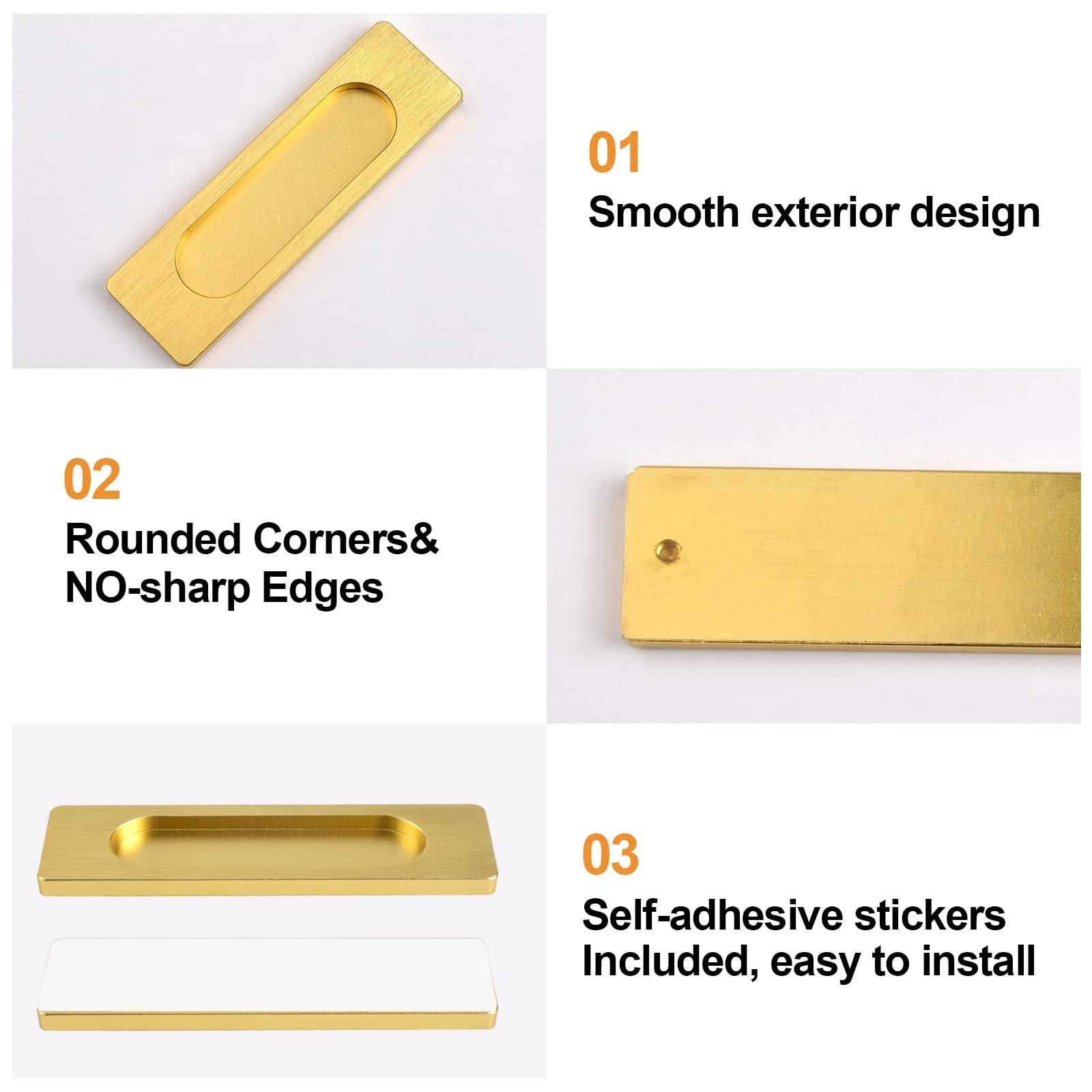 MOROBOR Self-Stick Rectangular Sliding Door Pulls, 2pcs Aluminum Alloy Flush …