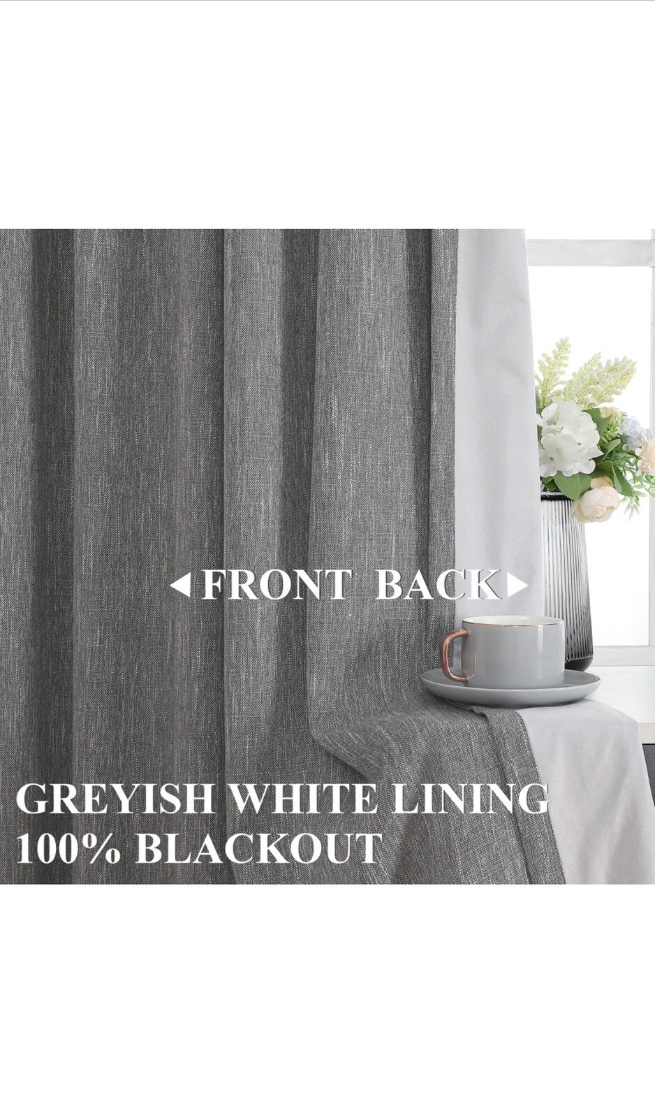 Vision Home Charcoal Grey Full Blackout Curtains Pinch Pleated 2 Panel 40”WX95”L