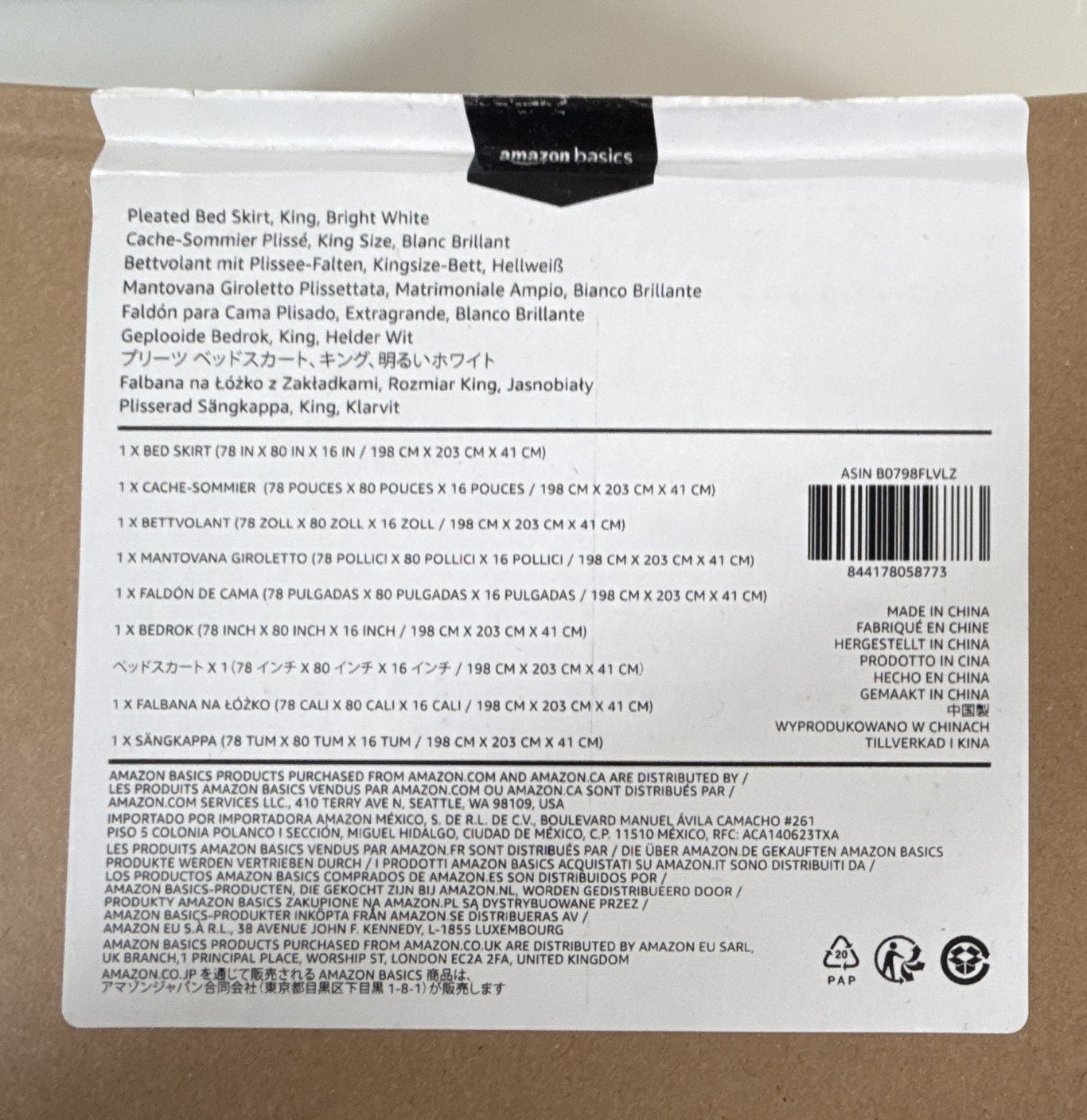 Amazon Basics King Pleated Bed Skirt White 78x80x16 Polyester