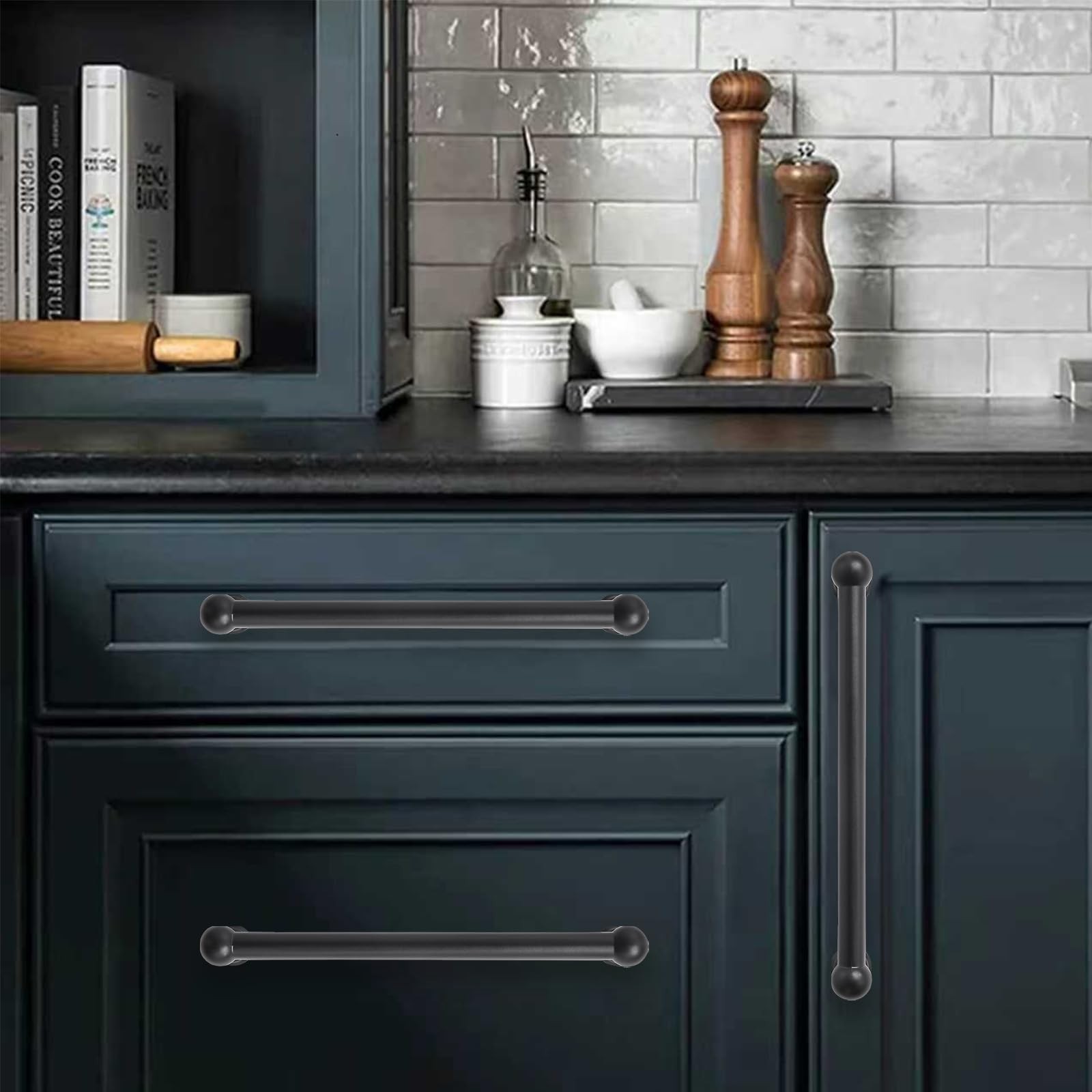 2 Pack Heavy Duty Solid Cabinet Pulls – Elegant Matte Black Handle for Drawer…