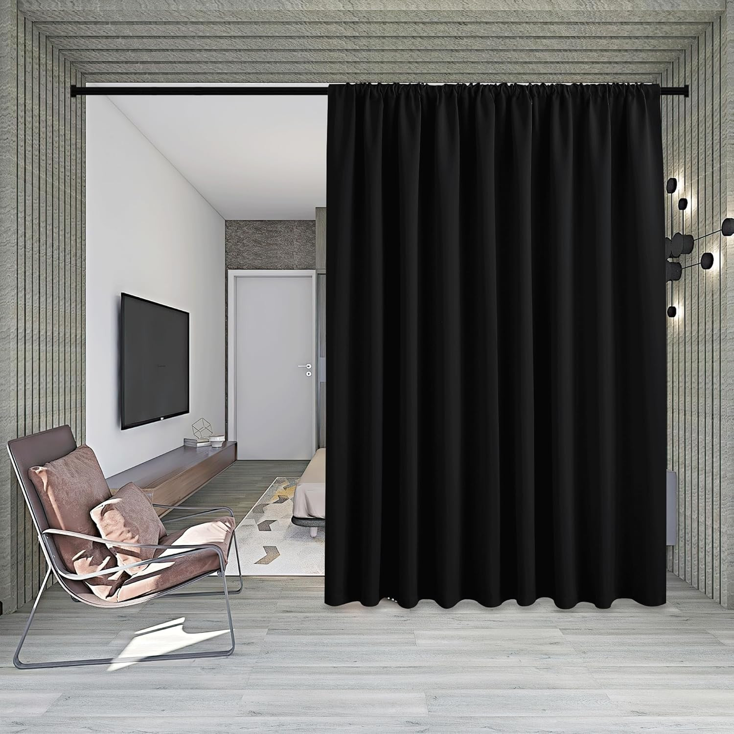 Blackout Room Divider Curtain Set with Ceiling Track – 84″ Length, Insulated