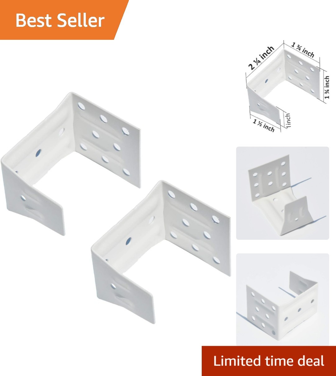 White Alloy Steel Brackets for High Profile Window Blinds – 2 Pack
