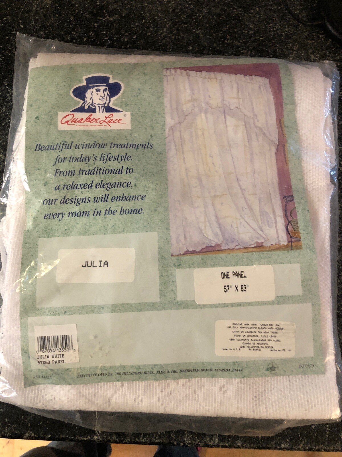 Quaker Lace White Window Panel Julia 57″ x 63″ Bedroom Living room New Package