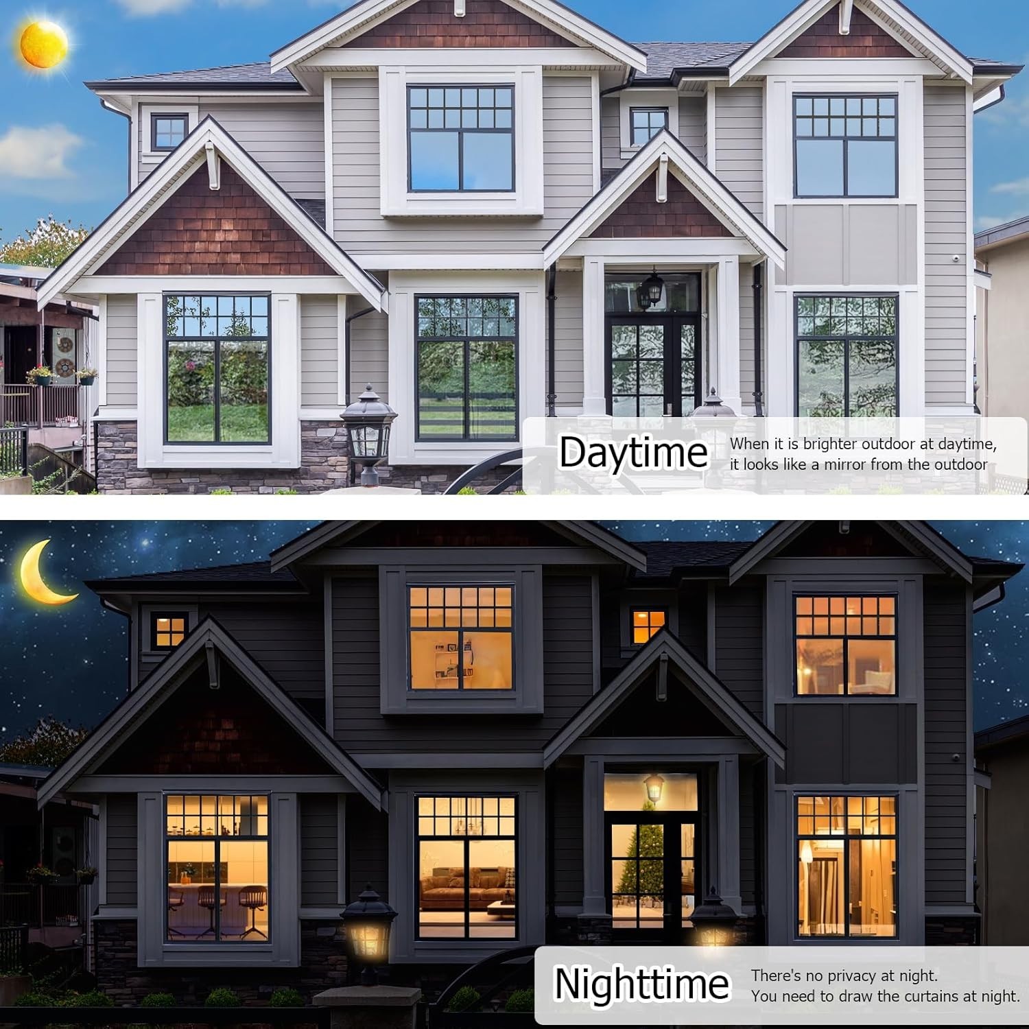 Daytime Privacy Reflective Window Film – 23.6×78.7 Inch, Black & Silver Design