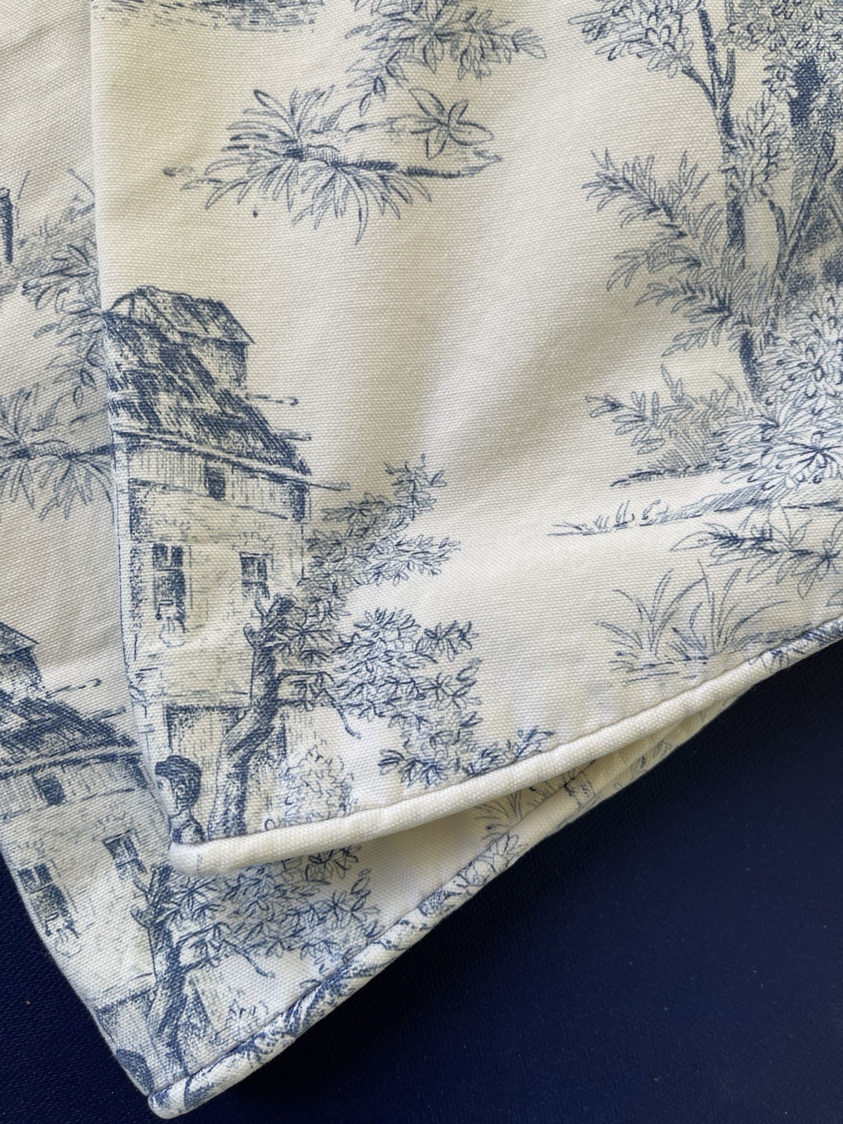 Set Of 2 Country Curtains Blue on Cream Toile Scalloped Valances 51″ X 17″