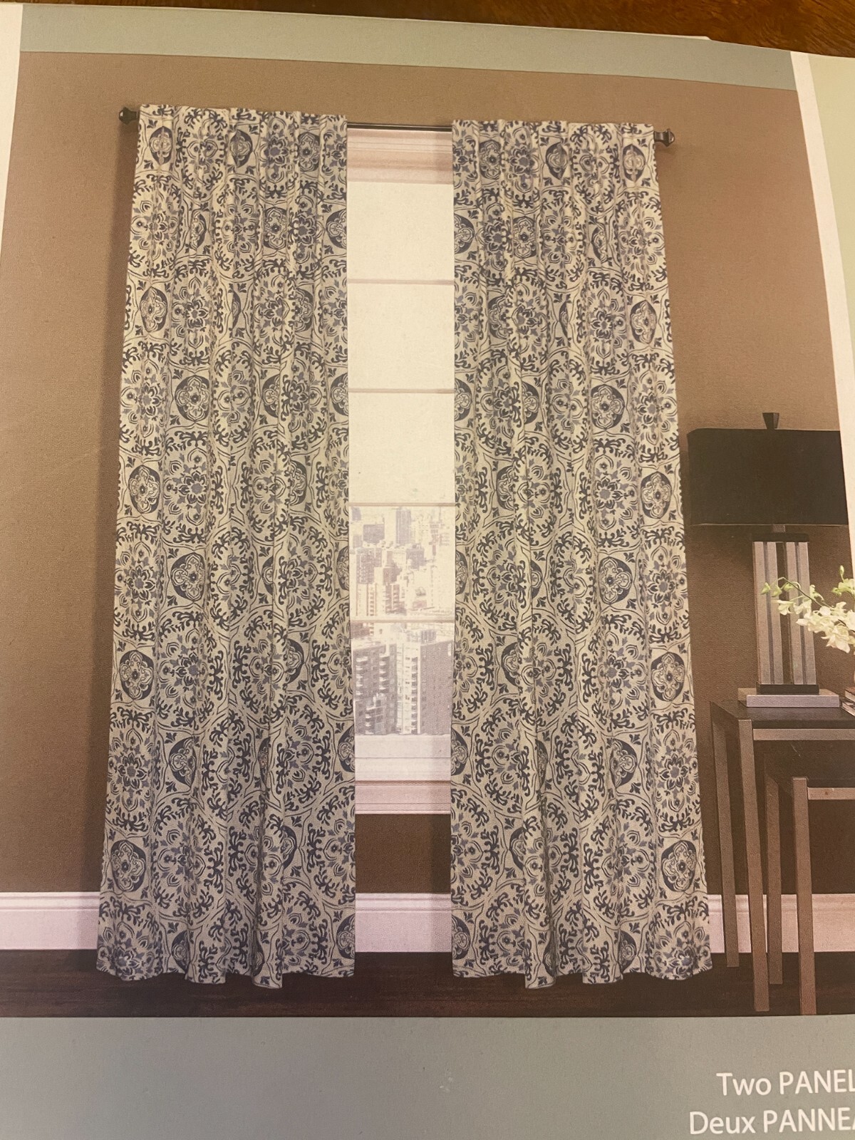 New IONA Medallion Damask Curtain Panels Set of 2 Cream Taupe 54″ x 96″ Rod Pckt