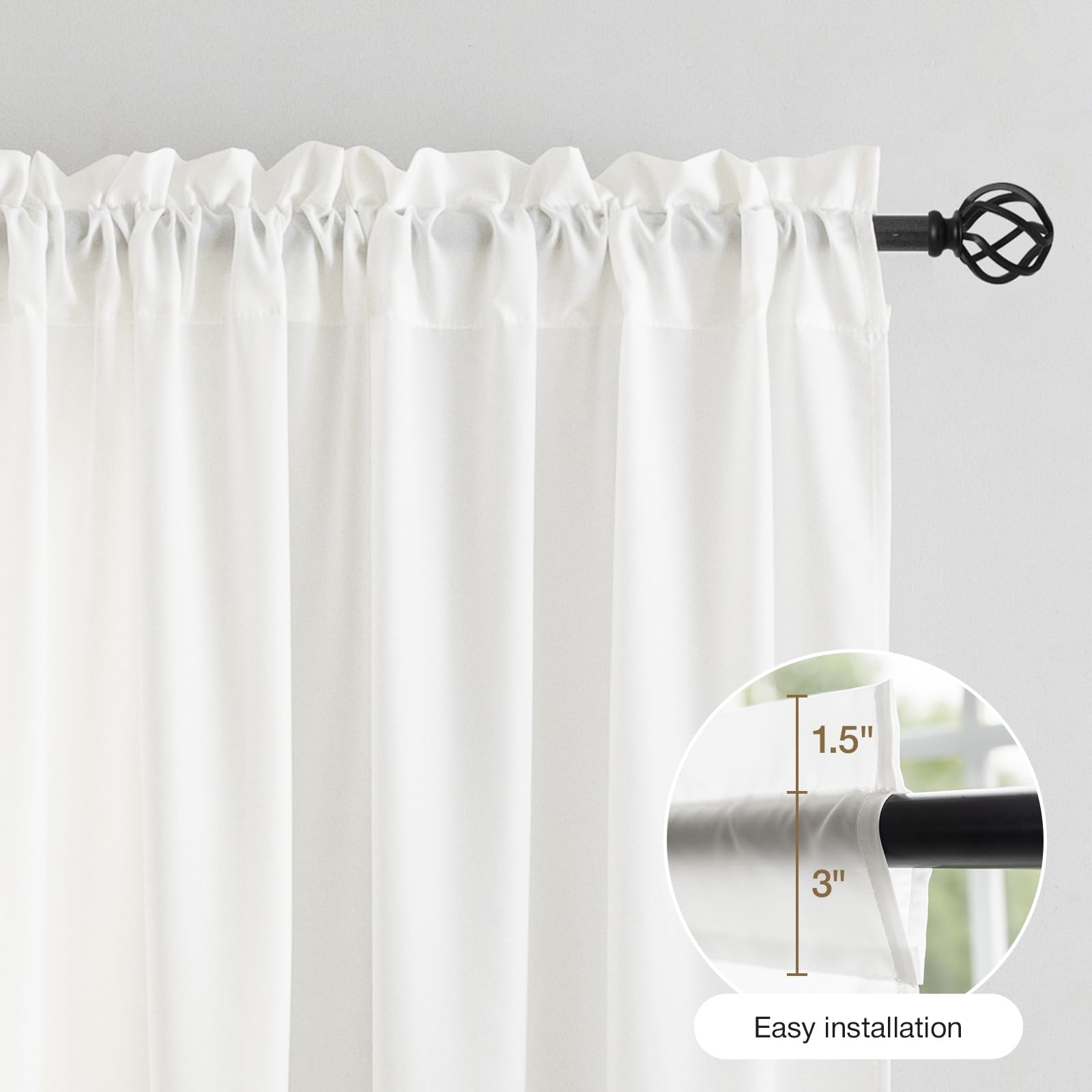 Non-See-Through Valance Kitchen Curtains 18 Inch Length 2 Panels Set, Off White
