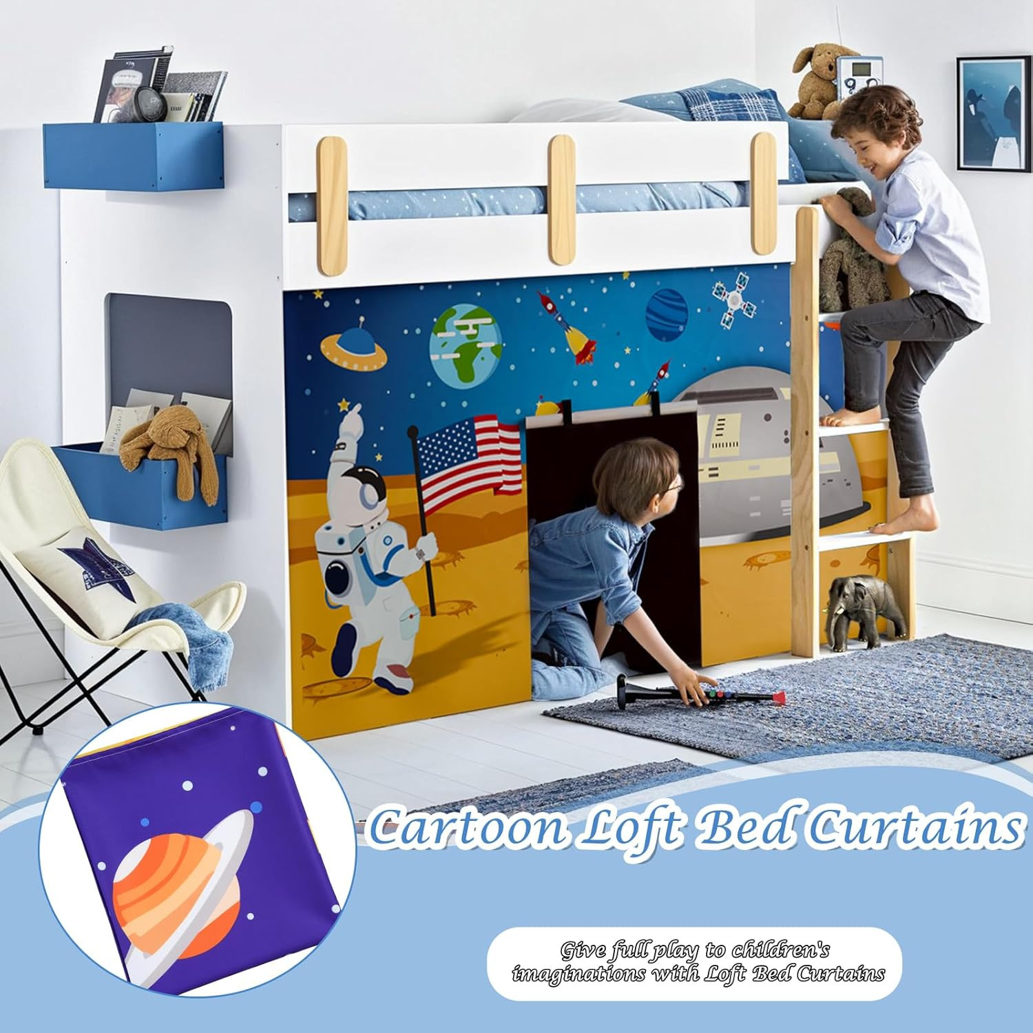 Astronaut Bunk Bed Curtains – 33H Premium and Customizable Cartoon Loft Bed Curt