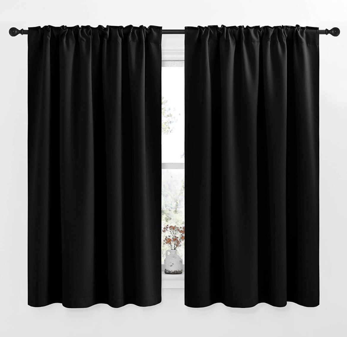 NICETOWN Window Curtains/Drapes With Back Tab/Rod Pockets, Black (W52”*L63”)