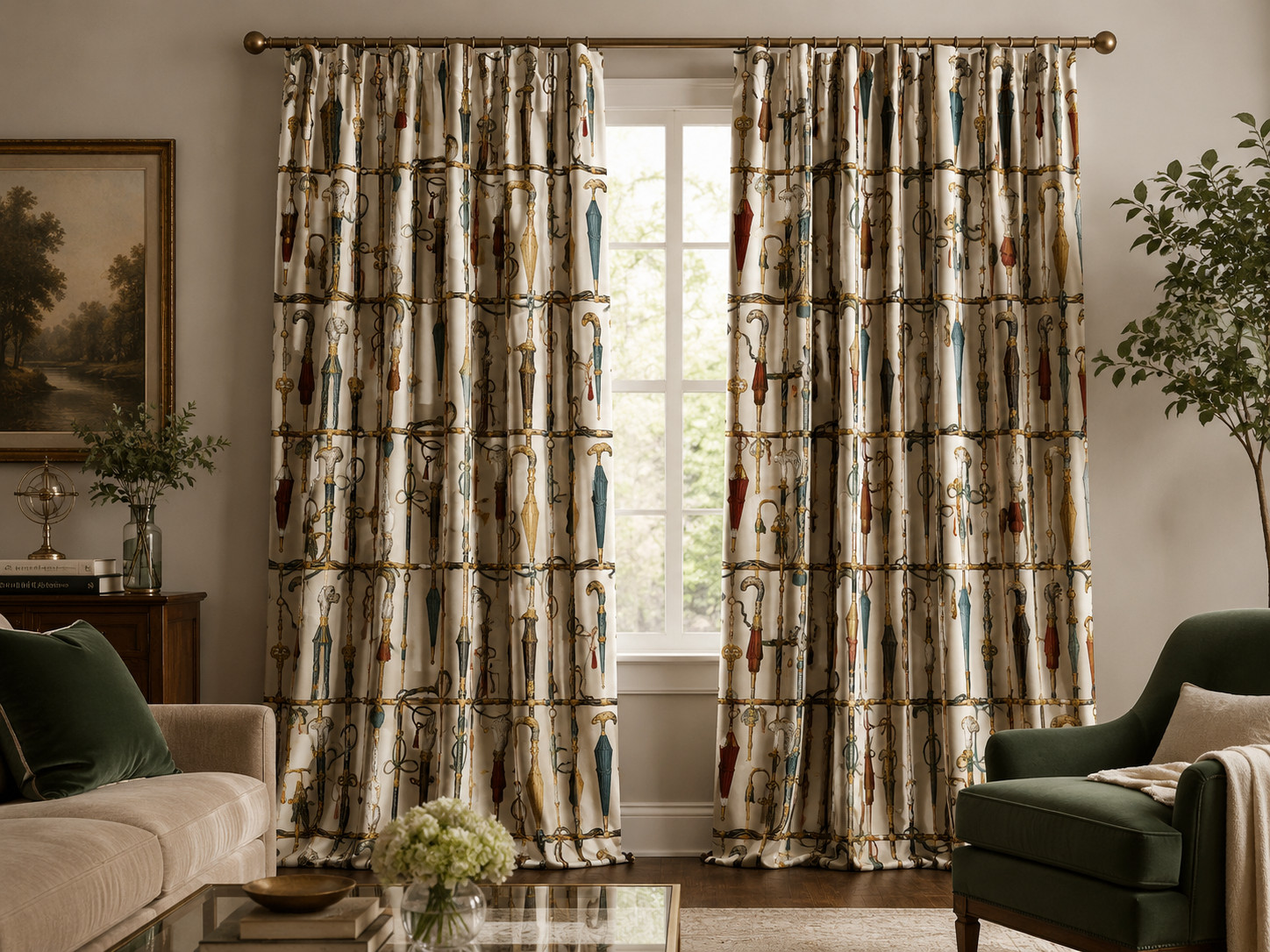 Fornasetti Curtain Velvet Or Blackout, Art Nouveau Window Each Panel