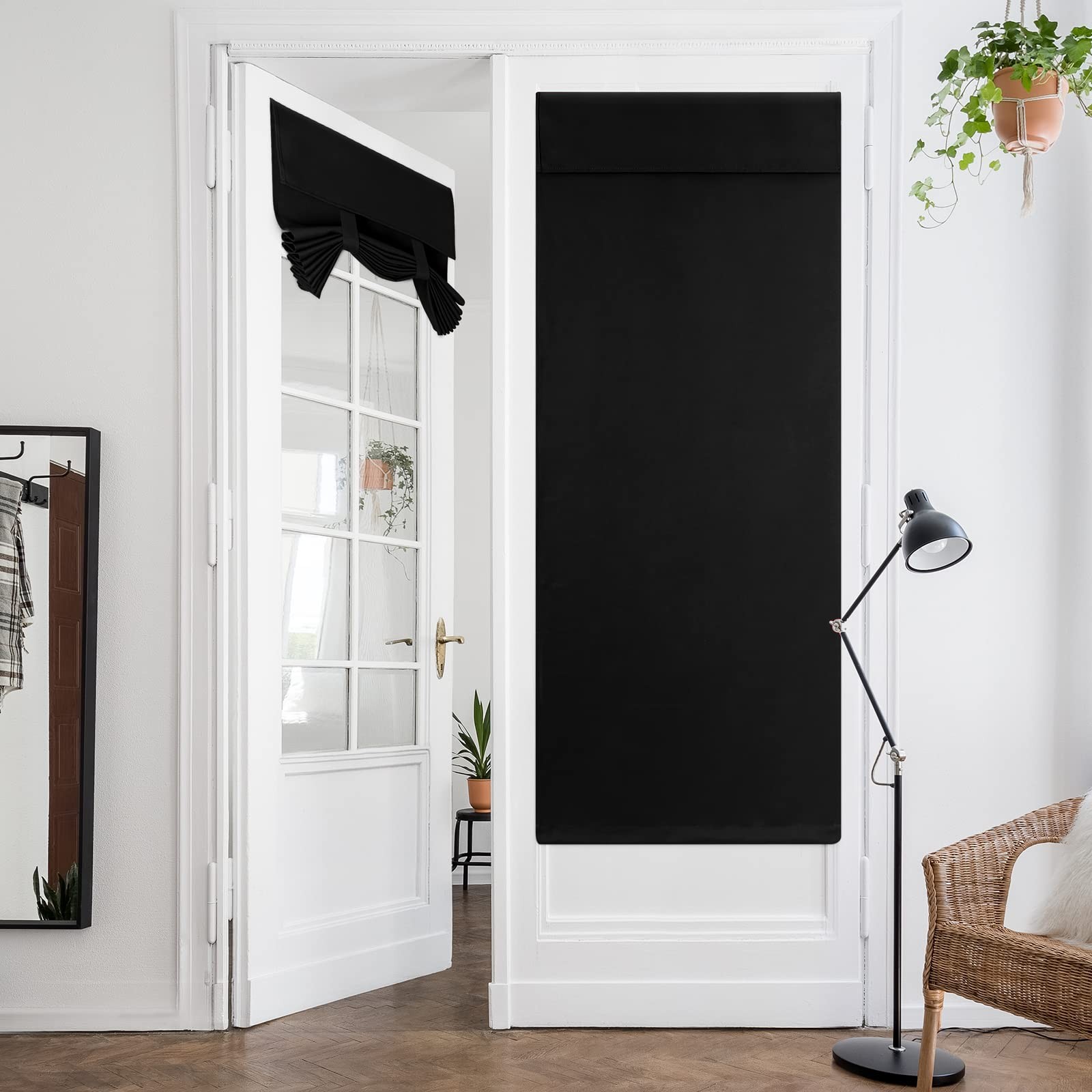 Black Blackout Privacy French Door Curtains, 26 X 68 Inch Door Blinds for Gla…