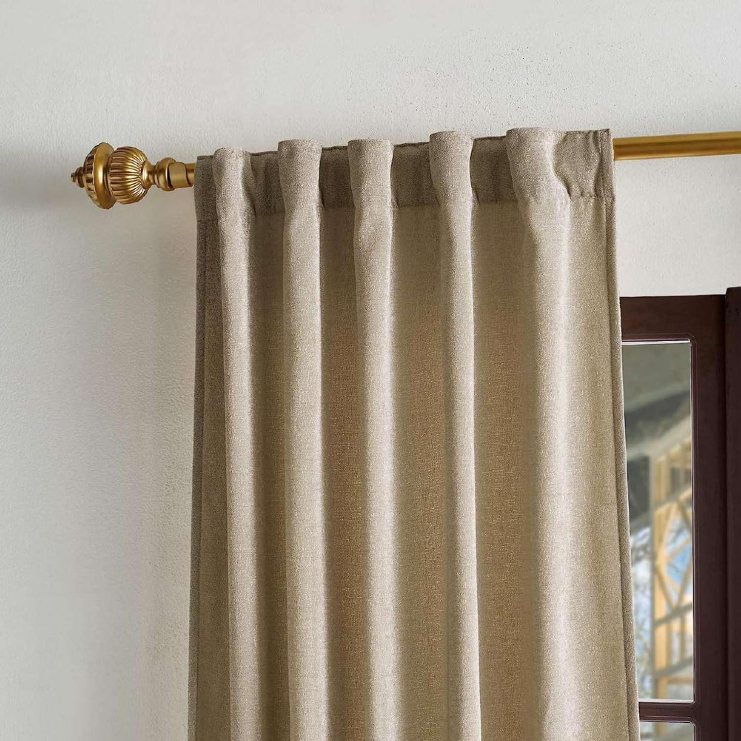 Naples Chenille Natural Back Tab Window Curtain Panel Pair, 84